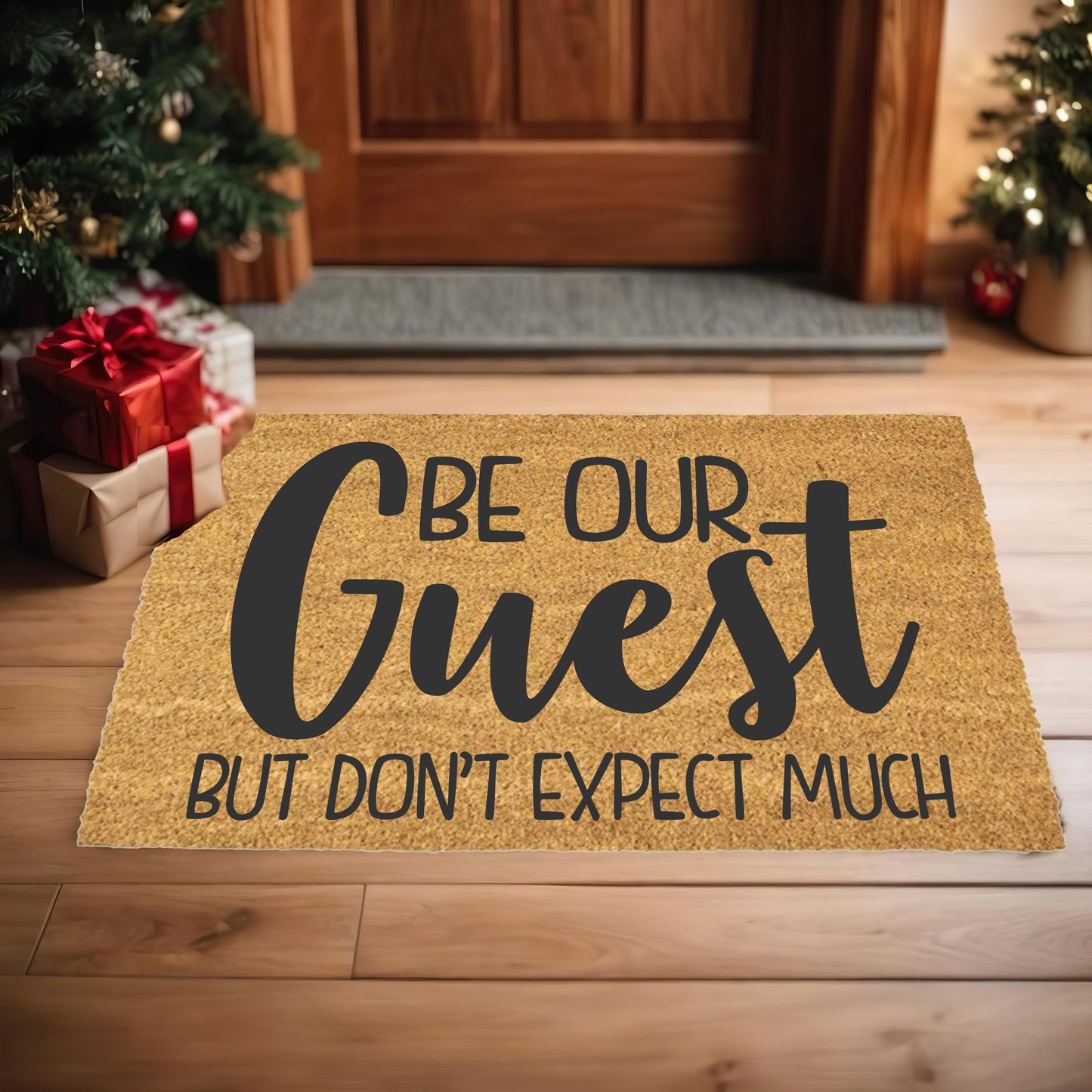 Be Our Guest But Don’t Expect Much Coir Doormat – Funny Welcome Mat | Rustic Farmhouse Front Porch Decor | Year-Round Entryway Rug - Mallard Moon