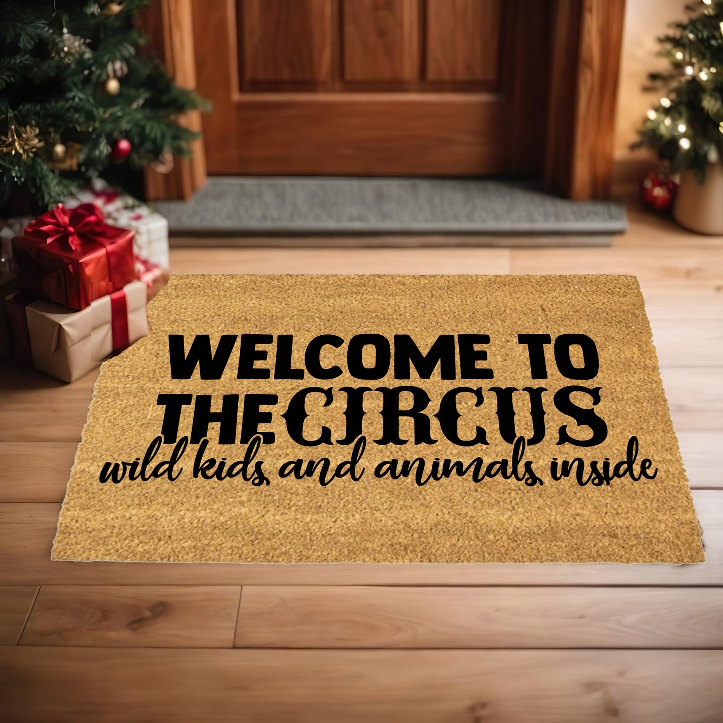 “Welcome to the Circus” Funny Family Doormat | Wild Kids and Animals Inside | Humorous Coir Welcome Mat for Busy Homes - Mallard Moon