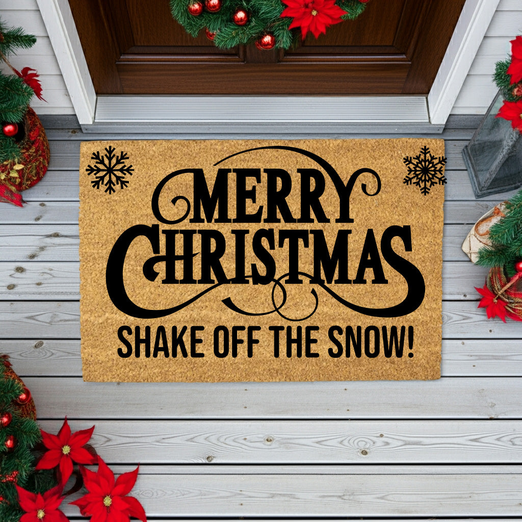 Merry Christmas – Shake Off the Snow! Holiday Doormat | Funny Christmas Coir Welcome Mat | Rustic Farmhouse Porch Décor