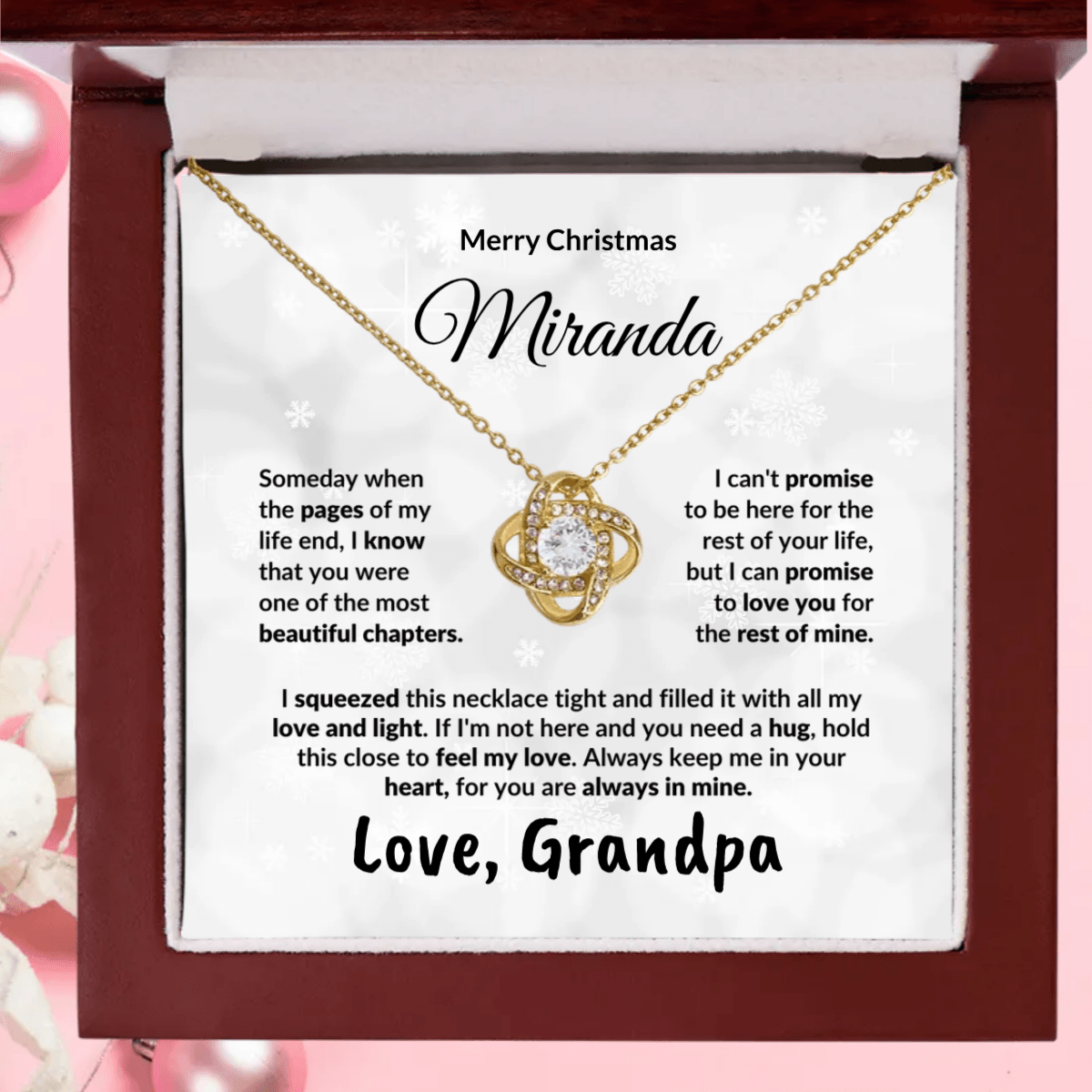 To My Amazing Granddaughter Love Knot Necklace Personalized Message Card - Mallard Moon Gift Shop