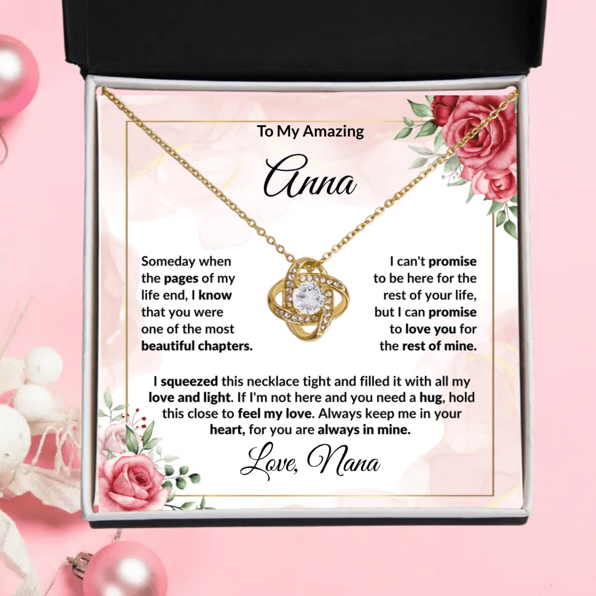 To My Amazing Granddaughter Love Knot Necklace Personalized Message Card - Mallard Moon Gift Shop