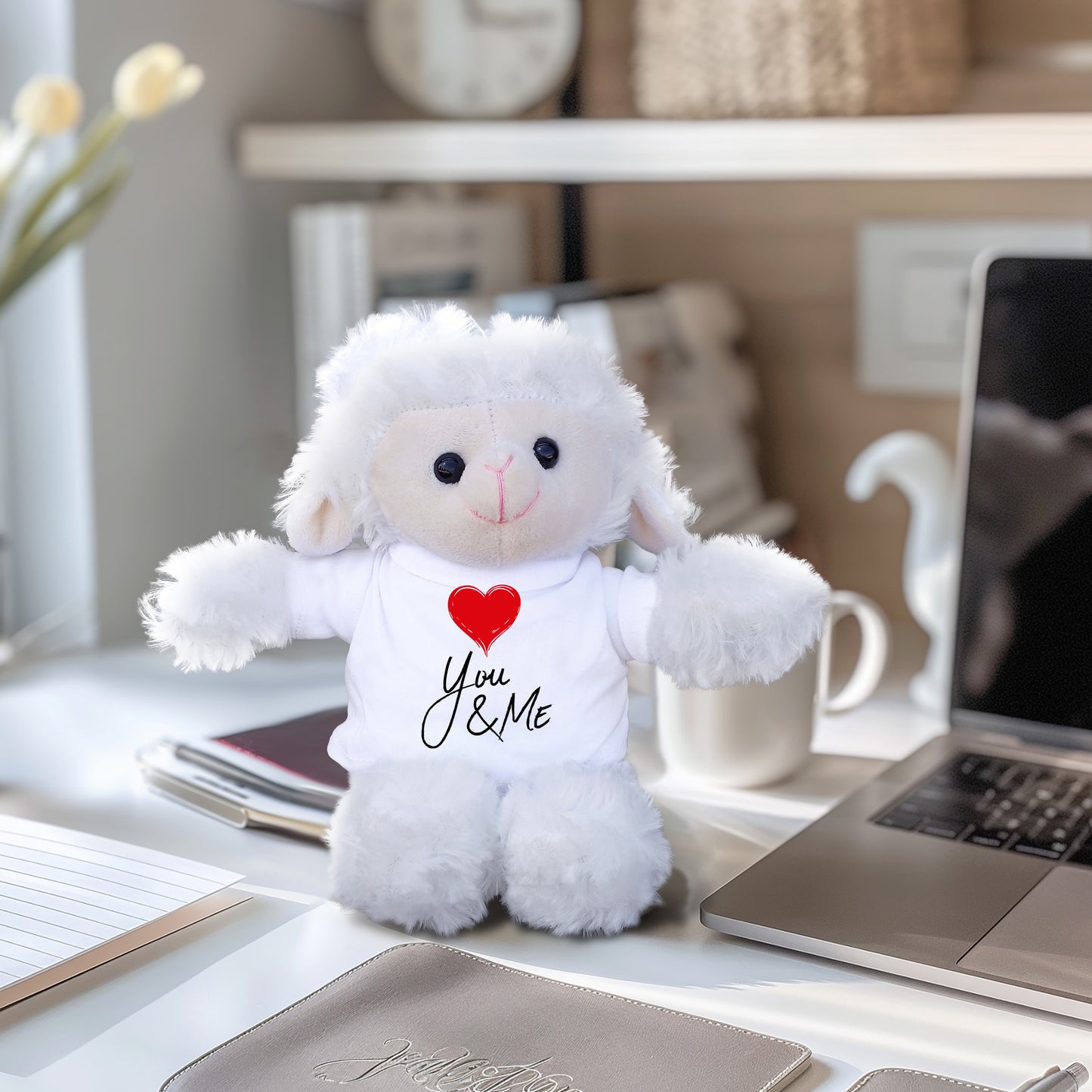 You and Me - Plush Lamb, Panda, or Teddy Bear with Tee Shirt Romantic Gift for Sweetheart - Mallard Moon Gift Shop