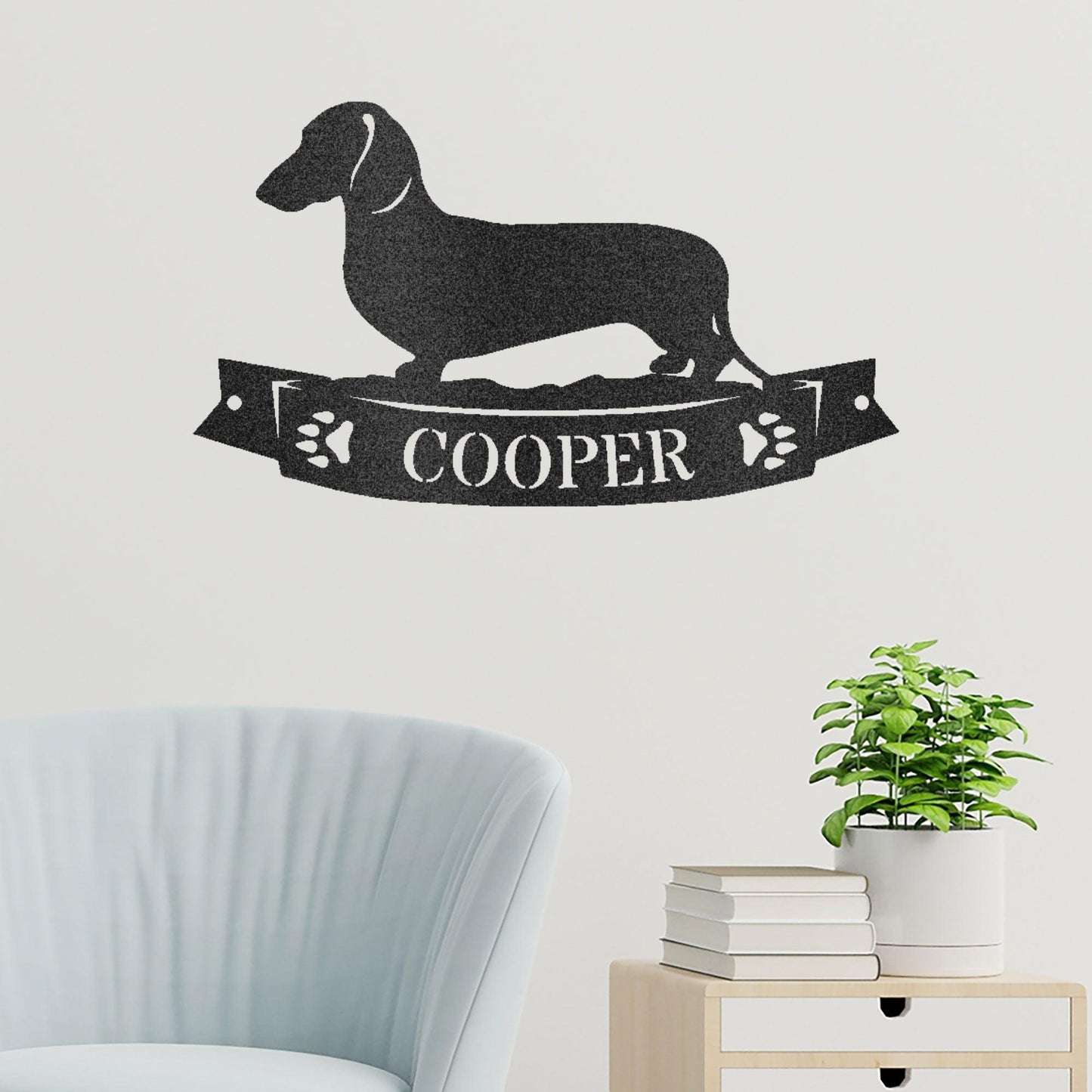 Dachshund Shorthaired Banner Custom Name Metal Art Wall sign - Mallard Moon Gift Shop