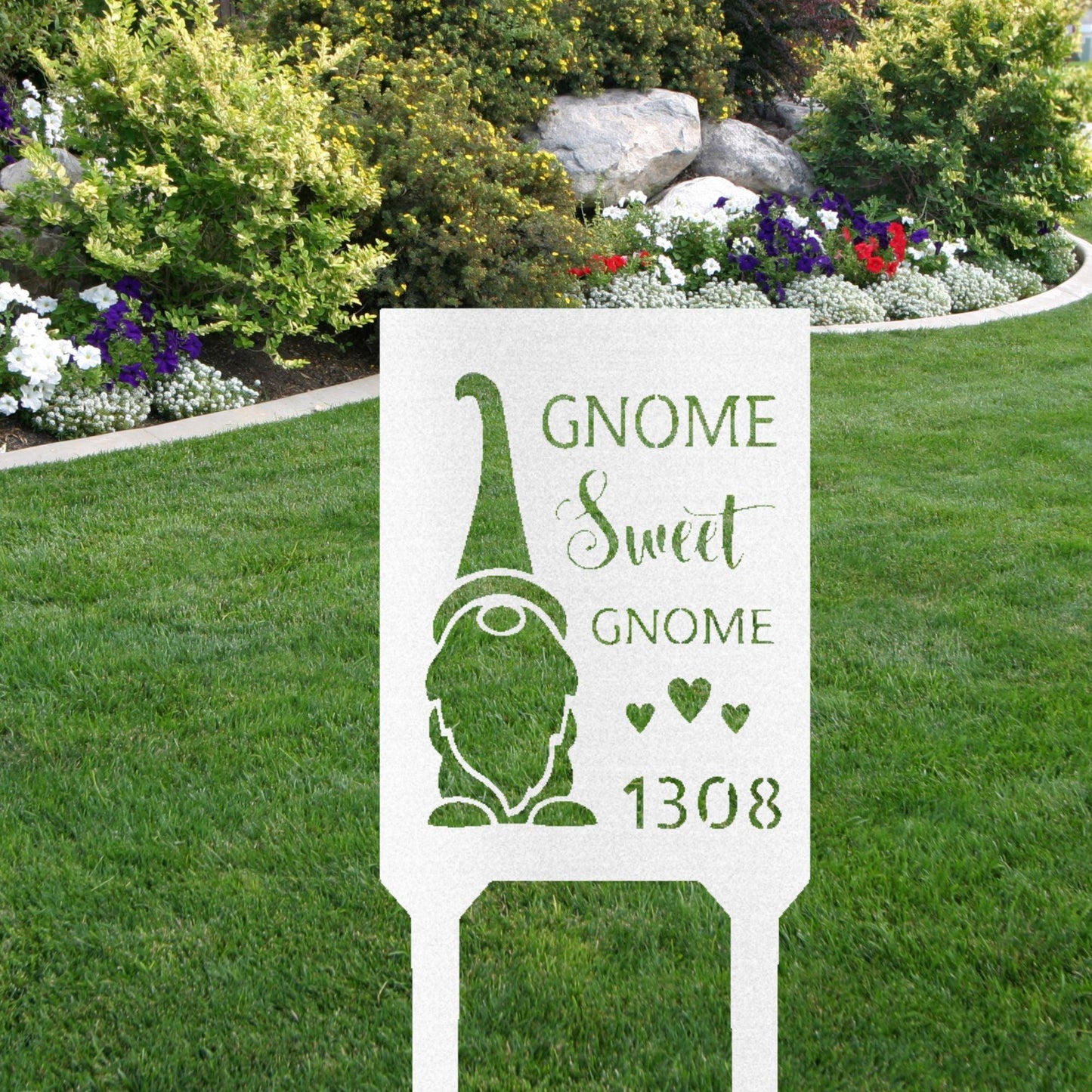 Gnome Sweet Home Custom Address Garden Lawn Steel Stake - Mallard Moon Gift Shop