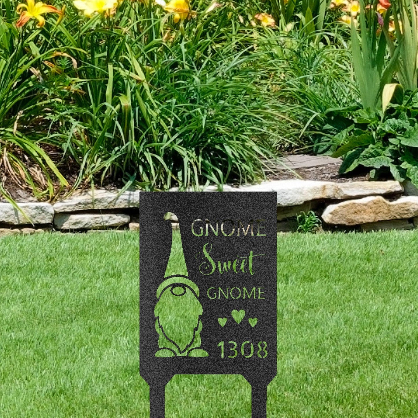 Gnome Sweet Home Custom Address Garden Lawn Steel Stake - Mallard Moon Gift Shop
