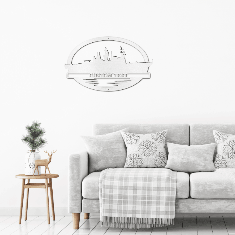 Navy Battleship USS Briscoe Silhouette Custom Metal Art Wall Sign - Mallard Moon Gift Shop