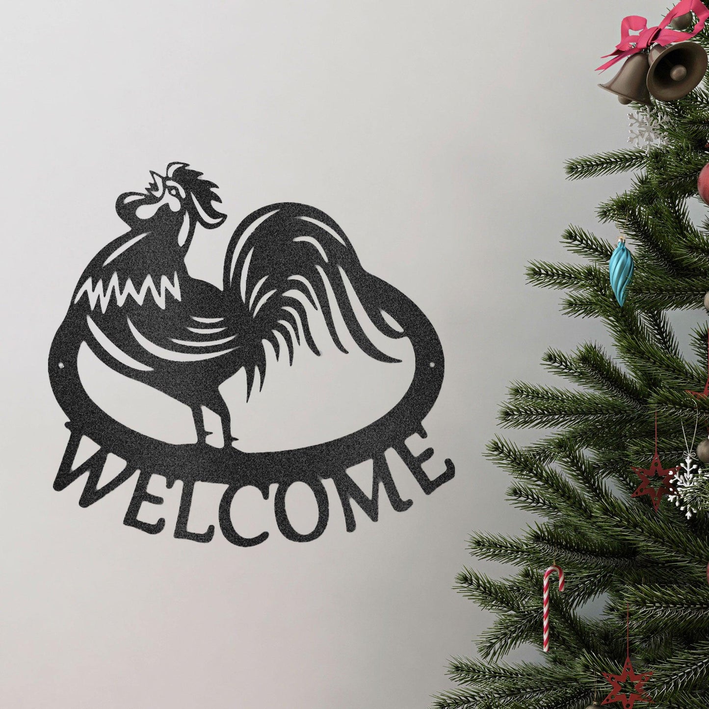 Welcome Rooster Indoor Outdoor Steel Wall Sign - Mallard Moon Gift Shop
