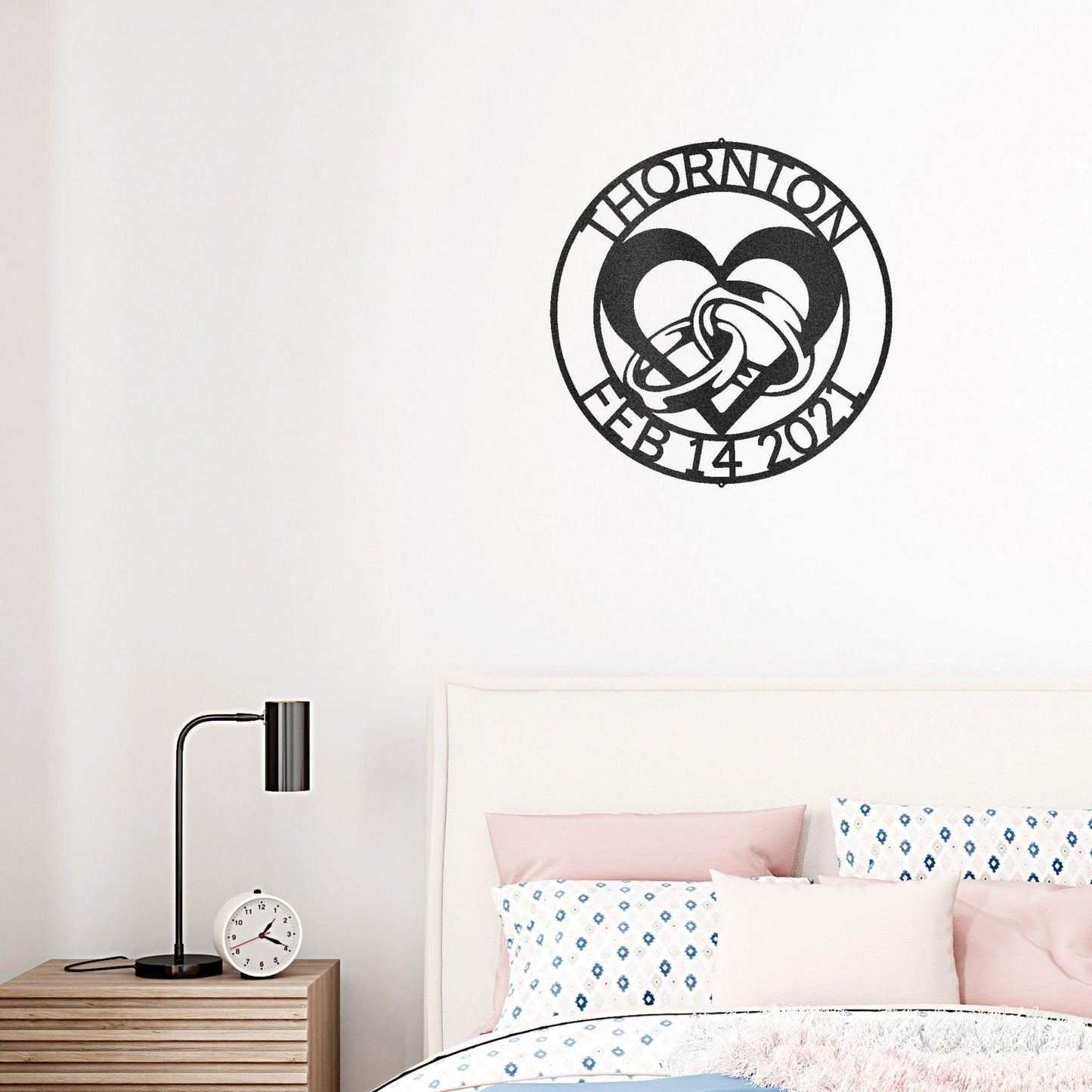 Engagement Wedding Rings and Heart Custom Name Metal Art Wall Sign - Mallard Moon Gift Shop