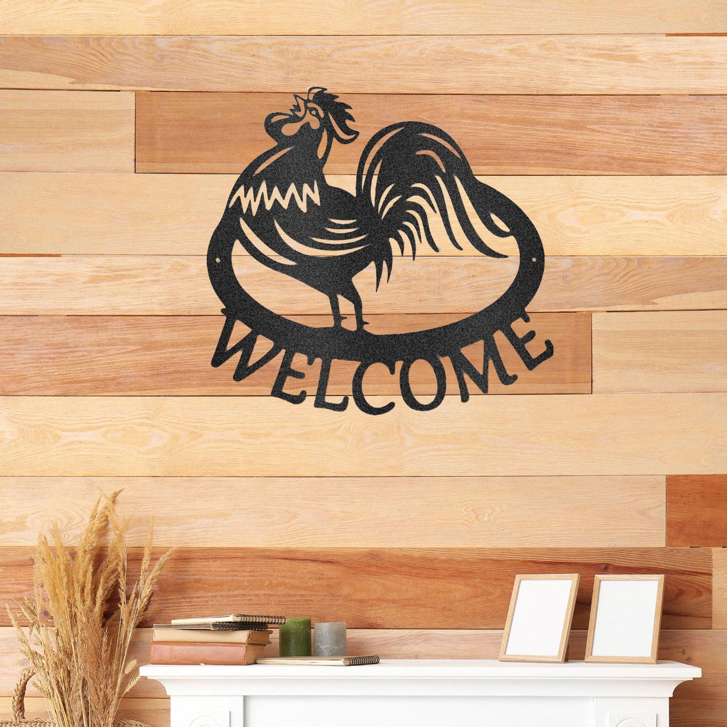 Welcome Rooster Indoor Outdoor Steel Wall Sign - Mallard Moon Gift Shop