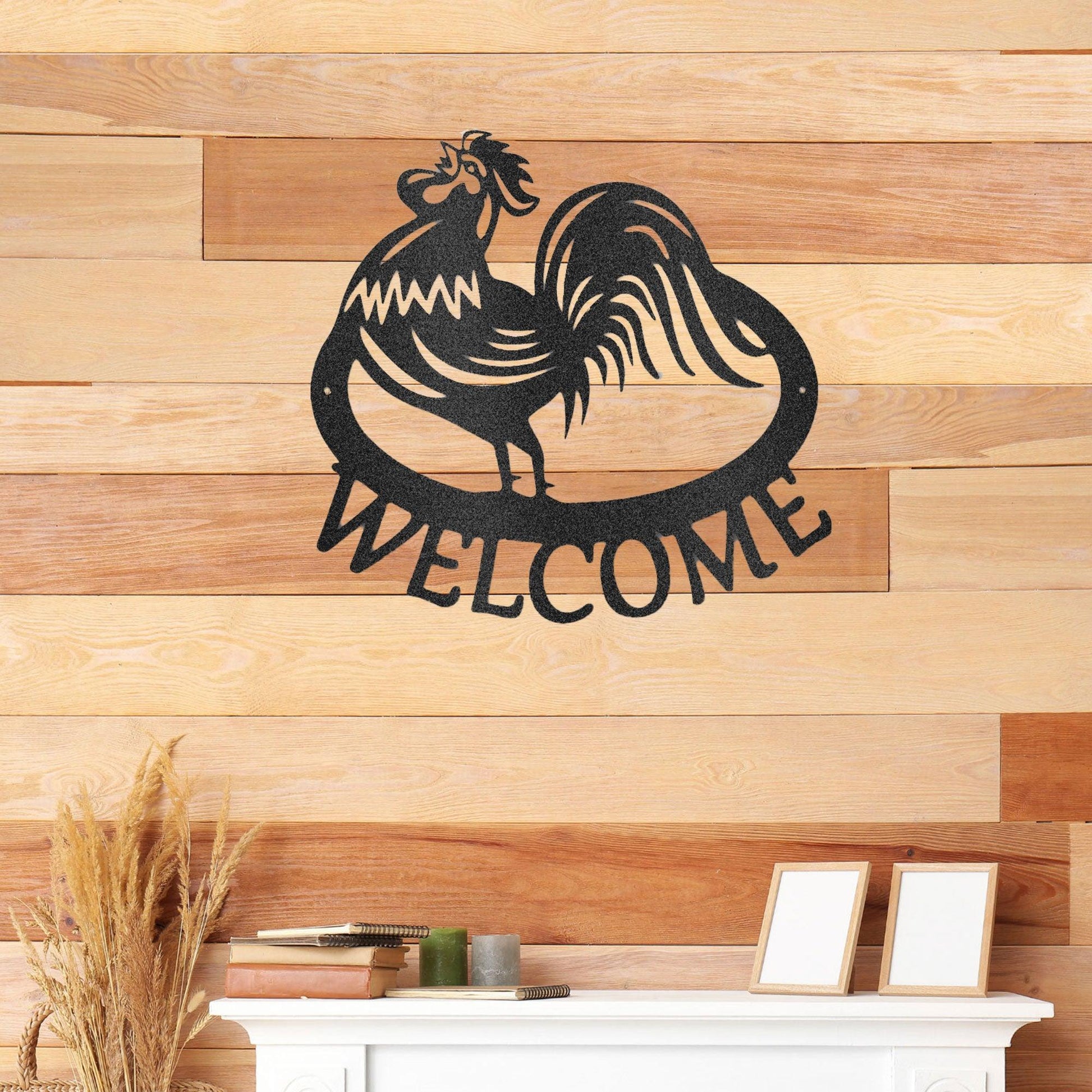 Welcome Rooster Indoor Outdoor Steel Wall Sign - Mallard Moon Gift Shop