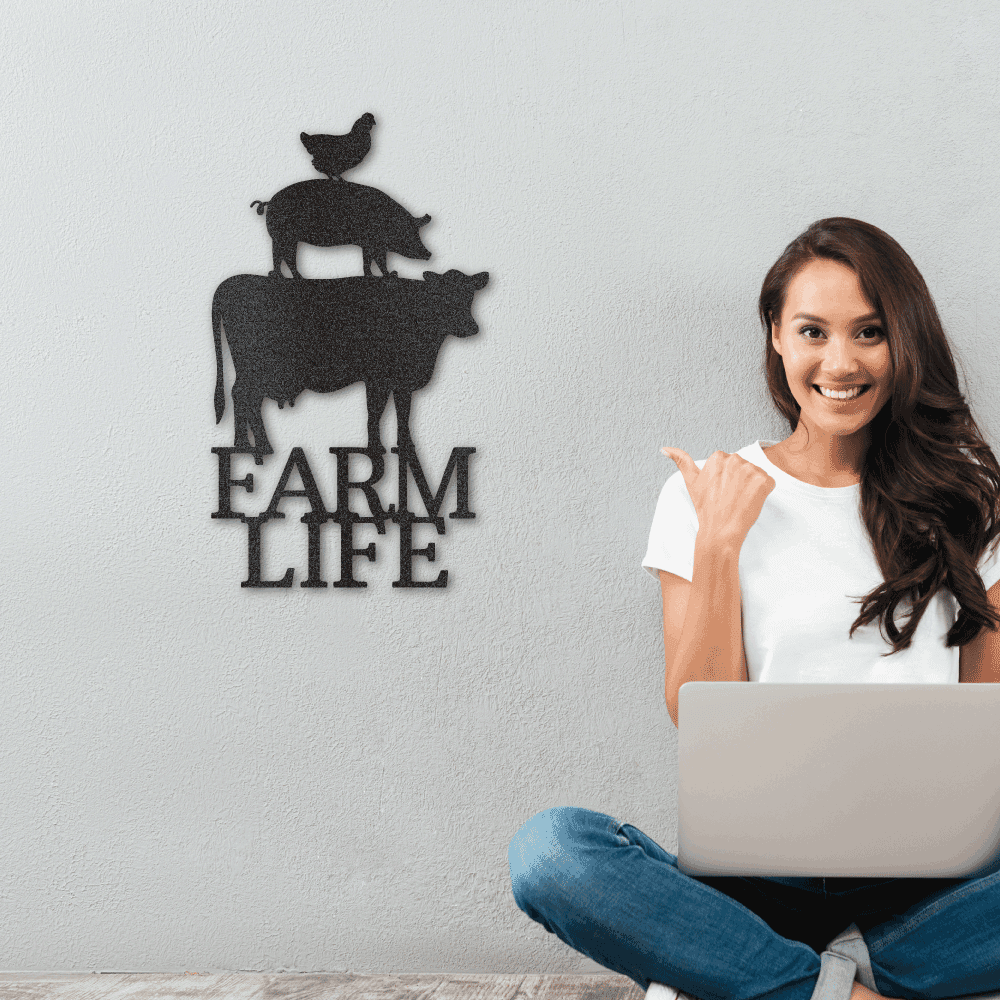 Farm Life Animals Cow Pig Chicken Indoor Outdoor Steel Wall Sign Metal Art - Mallard Moon Gift Shop