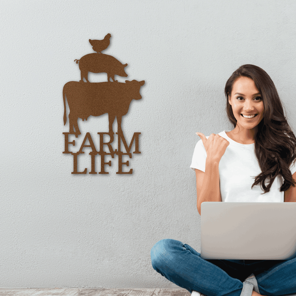 Farm Life Animals Cow Pig Chicken Indoor Outdoor Steel Wall Sign Metal Art - Mallard Moon Gift Shop