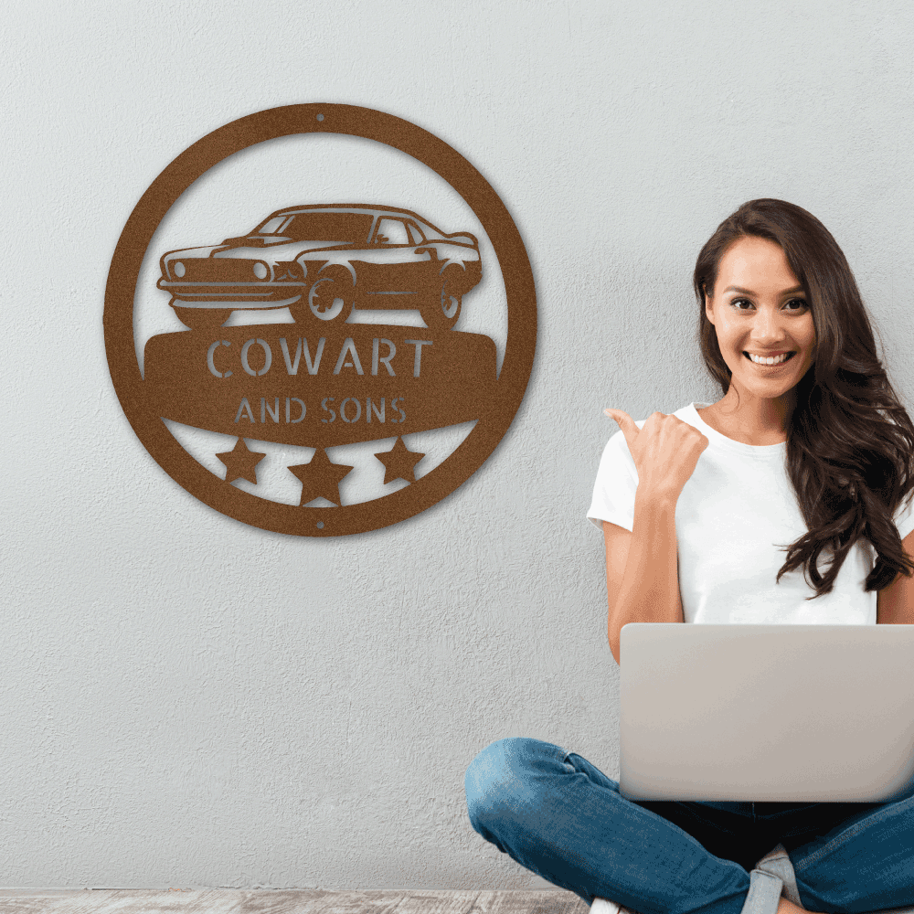 Classic Sports Car Personalized Garage Workshop Man Cave Steel Wall Sign - Mallard Moon Gift Shop