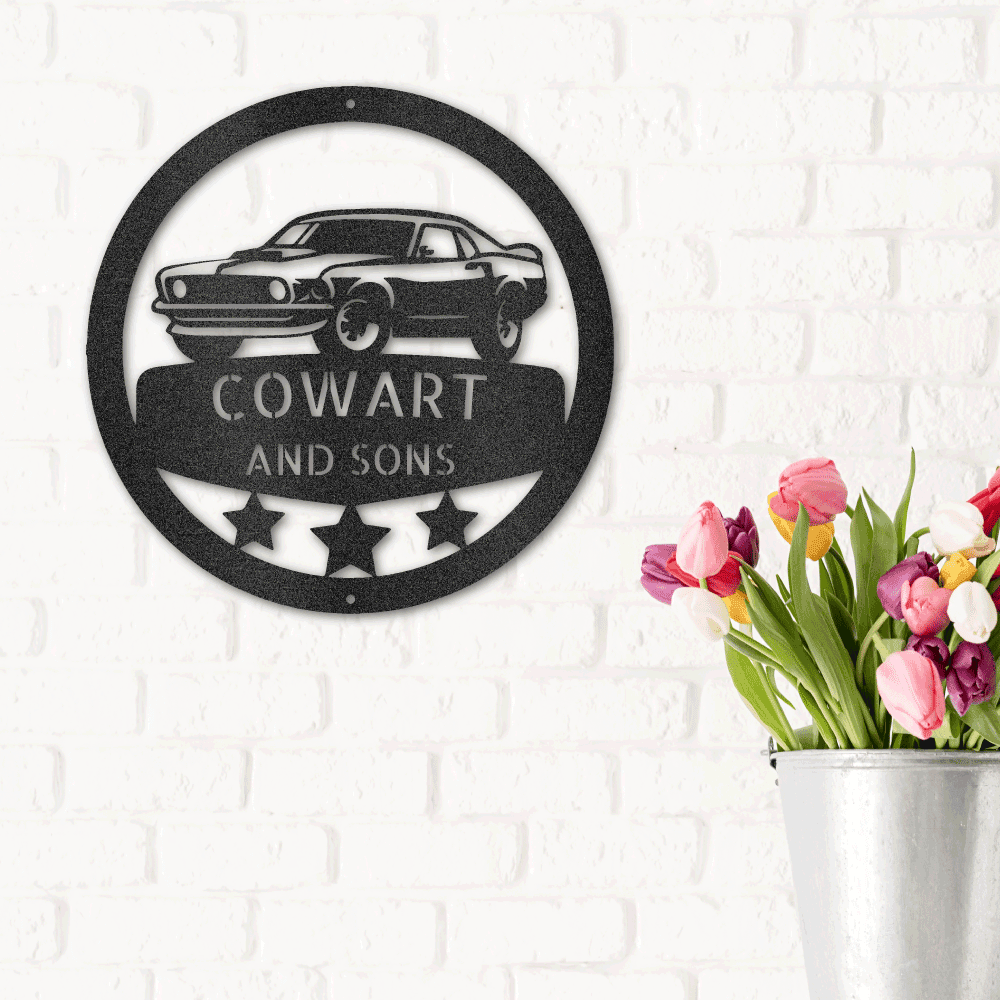 Classic Sports Car Personalized Garage Workshop Man Cave Steel Wall Sign - Mallard Moon Gift Shop