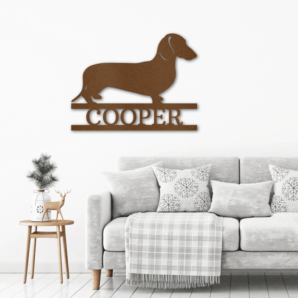 Dachshund Short Haired Custom Name Metal Wall Sign - Mallard Moon Gift Shop