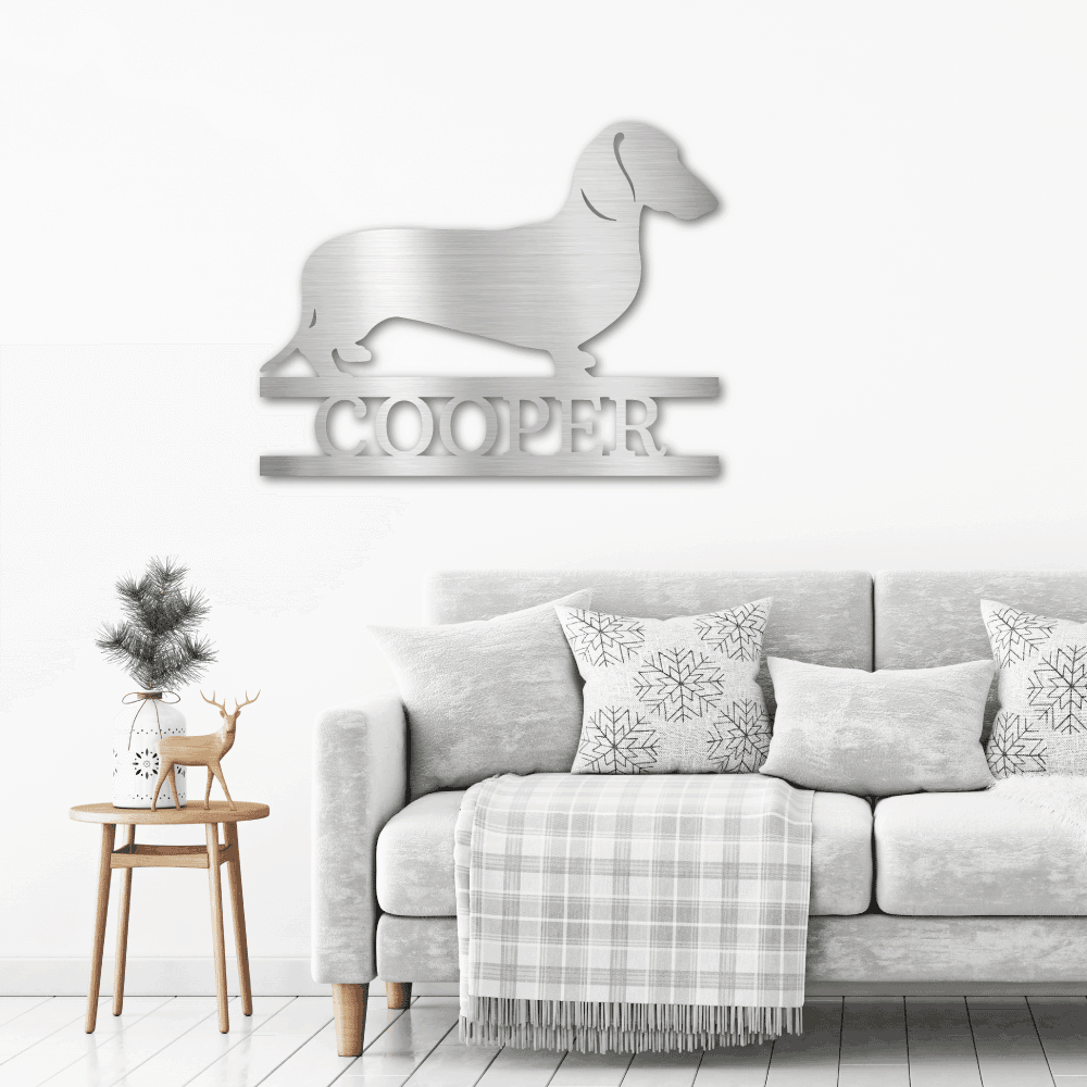 Dachshund Short Haired Custom Name Metal Wall Sign - Mallard Moon Gift Shop