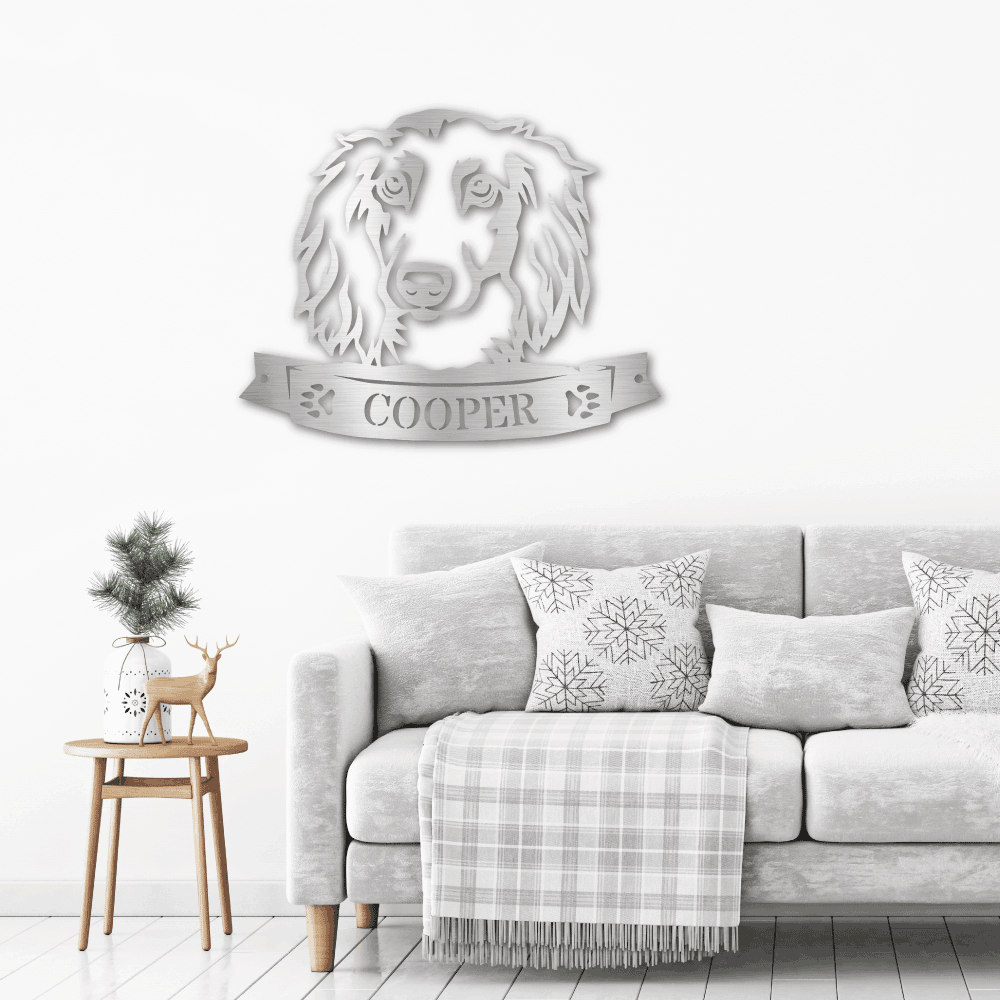 Dachshund Face Long-haired Custom Name Metal Art Wall Sign - Mallard Moon Gift Shop