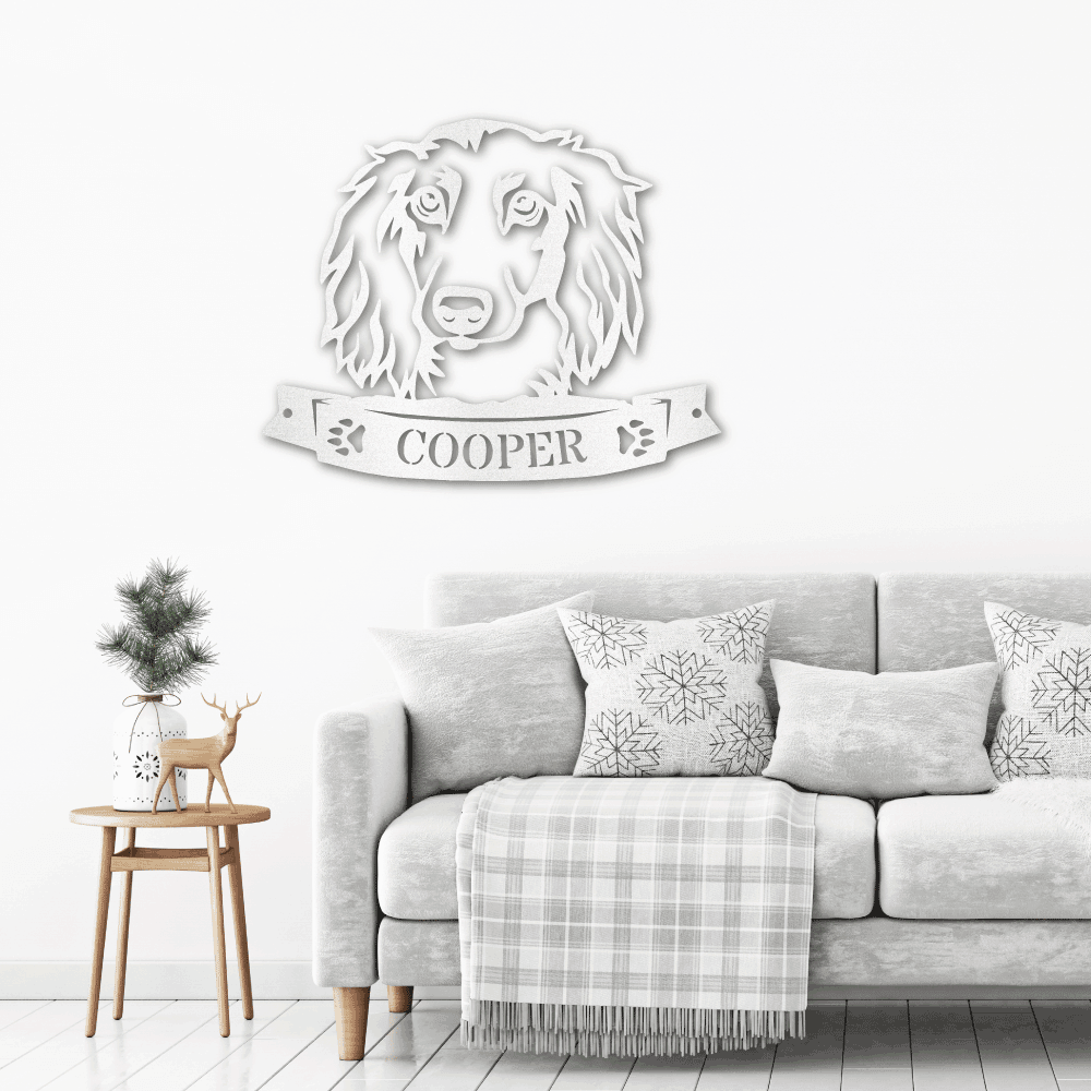 Dachshund Face Long-haired Custom Name Metal Art Wall Sign - Mallard Moon Gift Shop
