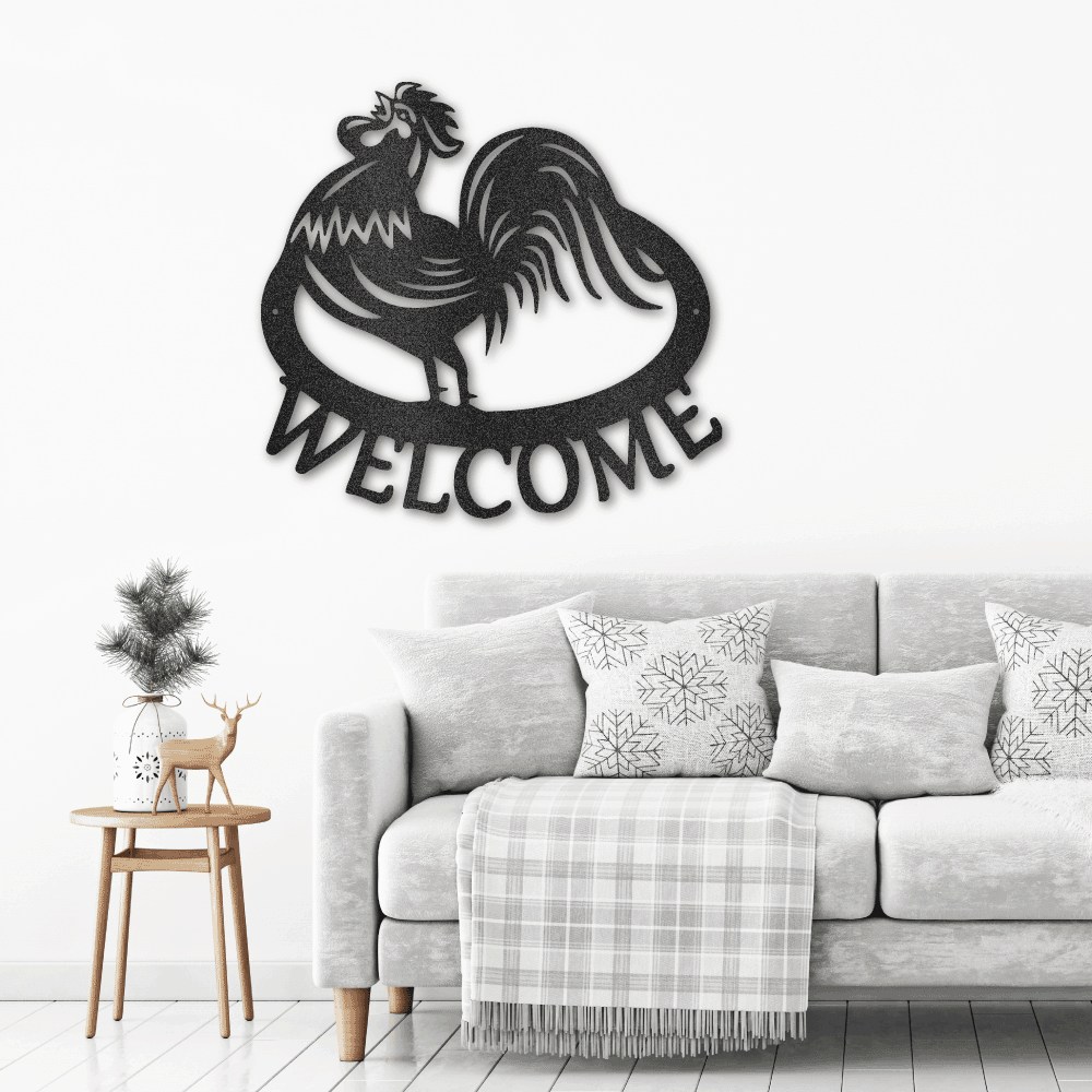Welcome Rooster Indoor Outdoor Steel Wall Sign - Mallard Moon Gift Shop
