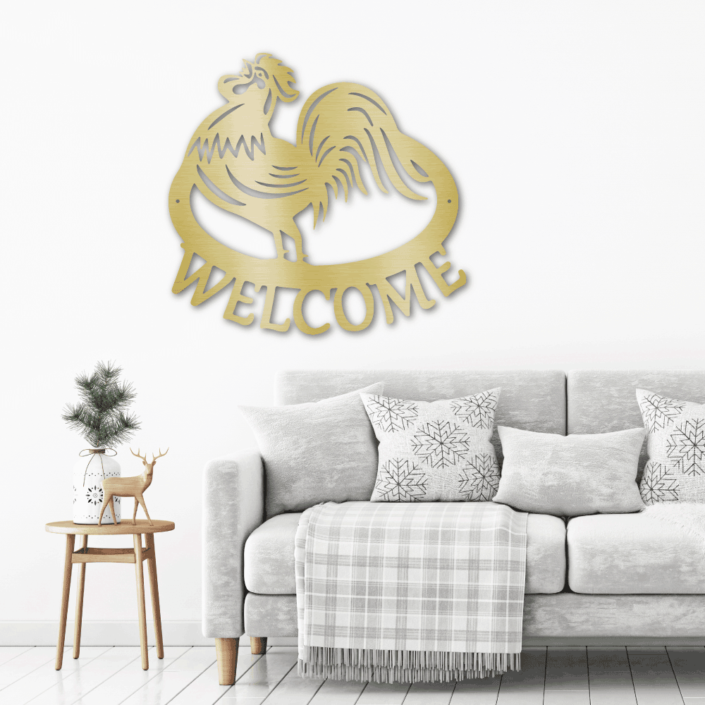 Welcome Rooster Indoor Outdoor Steel Wall Sign - Mallard Moon Gift Shop