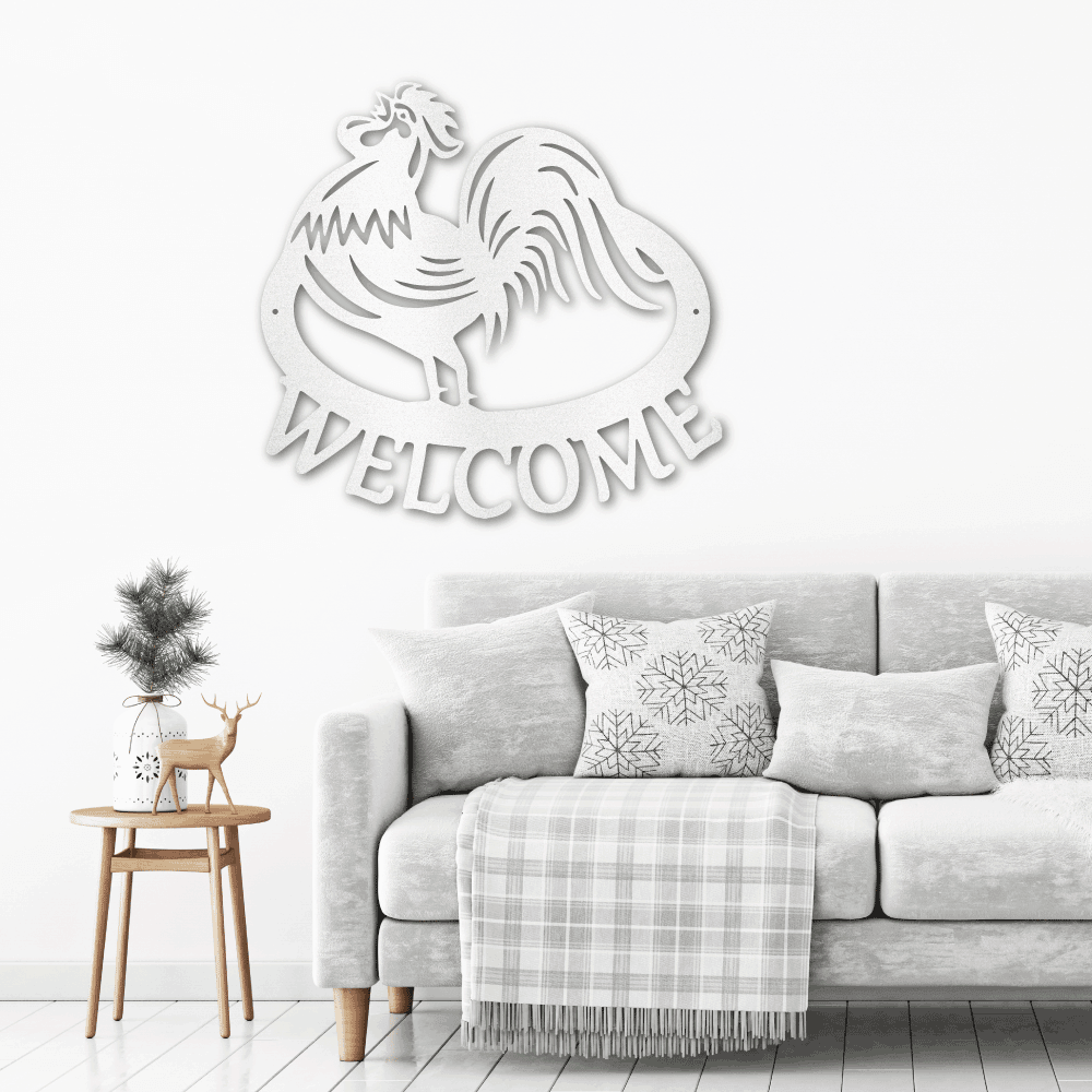 Welcome Rooster Indoor Outdoor Steel Wall Sign - Mallard Moon Gift Shop