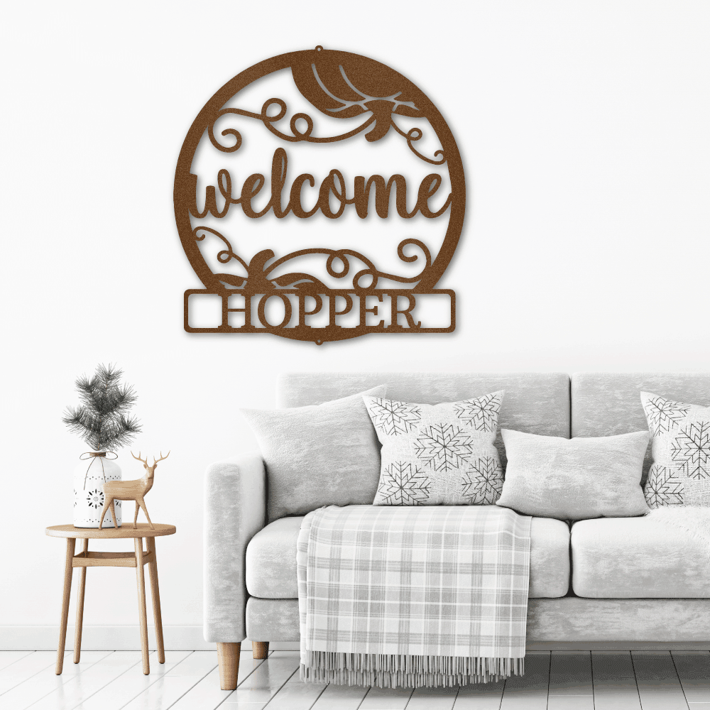 Welcome Fall Custom Monogram Indoor Outdoor Steel Wall Sign - Mallard Moon Gift Shop