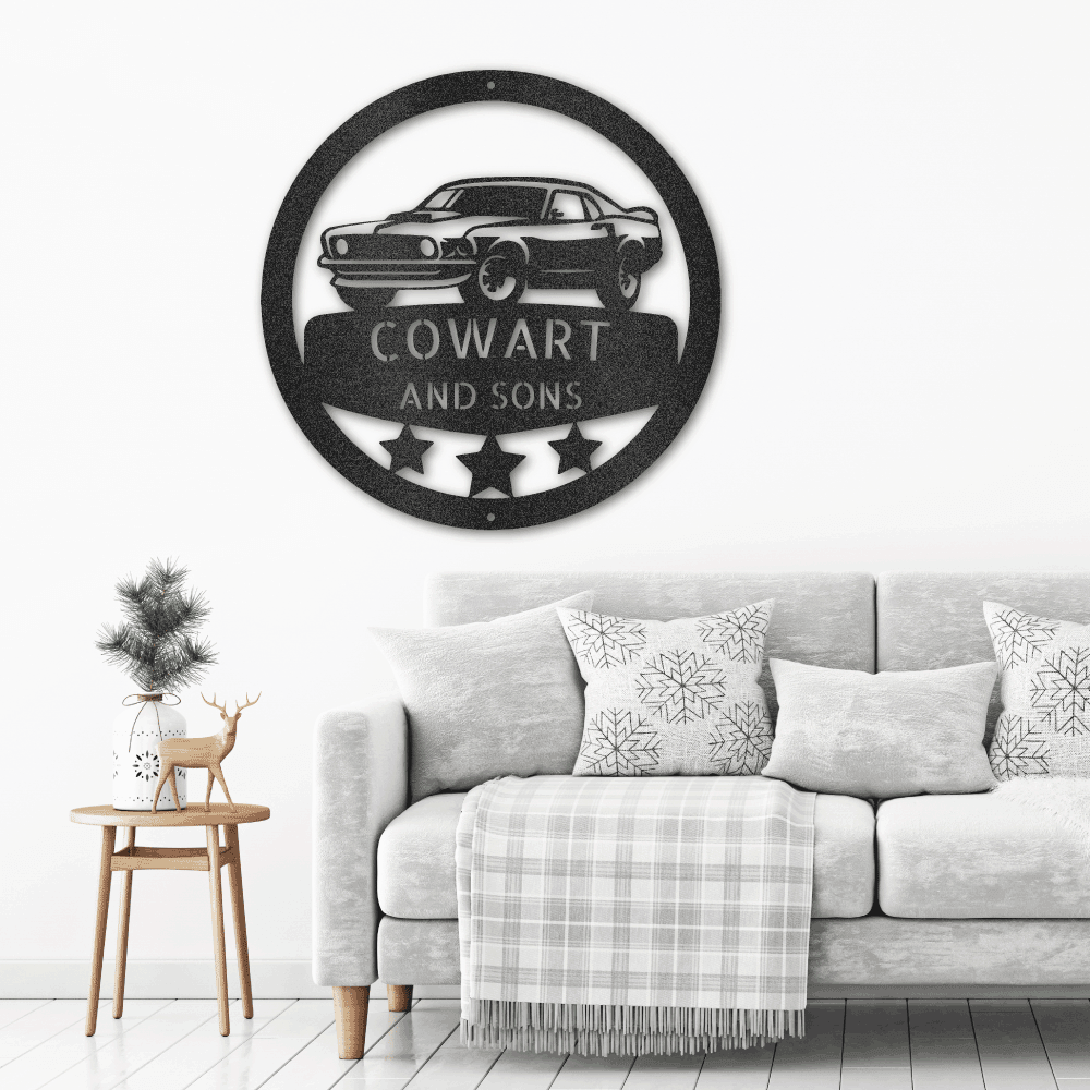 Classic Sports Car Personalized Garage Workshop Man Cave Steel Wall Sign - Mallard Moon Gift Shop