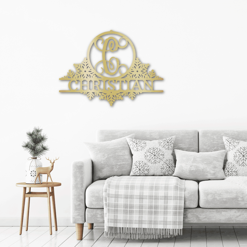 Snowfall Initial Custom Family Name Indoor Outdoor Steel Wall Sign - Mallard Moon Gift Shop