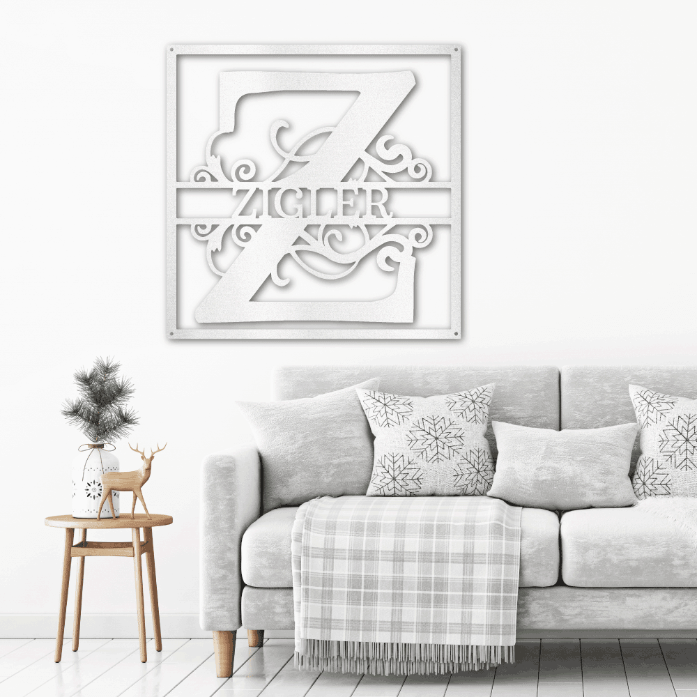 Personalized Split Square Custom Initial and Name Steel Wall Sign Metal Art - Mallard Moon Gift Shop