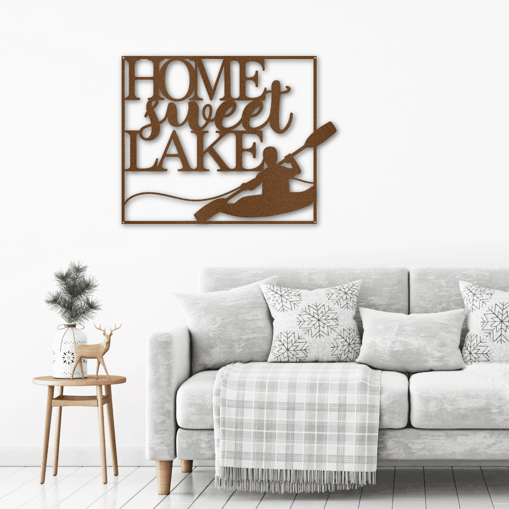 Kayaking Home Sweet Lake Indoor Outdoor Steel Wall Sign - Mallard Moon Gift Shop