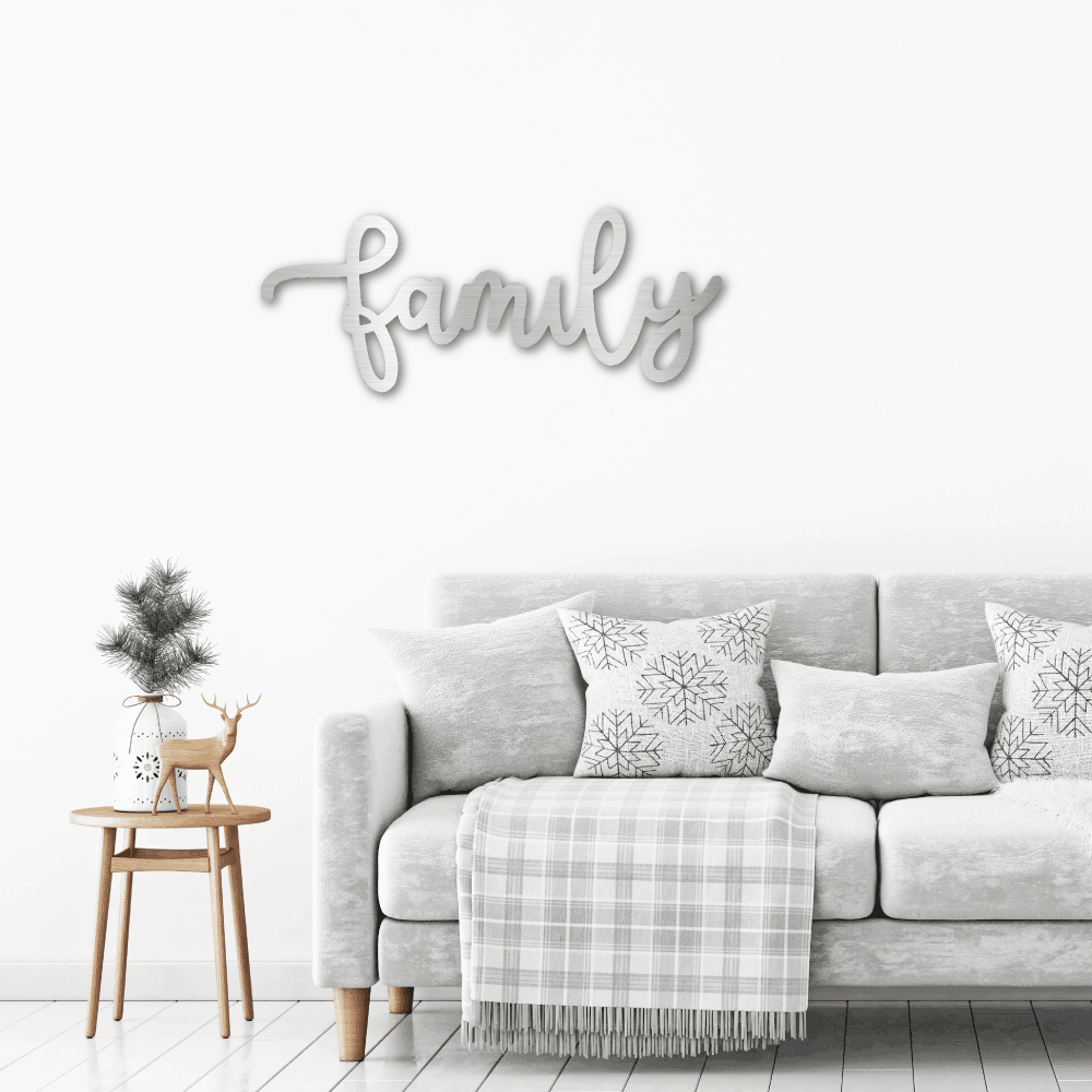 Family Script Indoor Outdoor Metal Wall Art - Mallard Moon Gift Shop