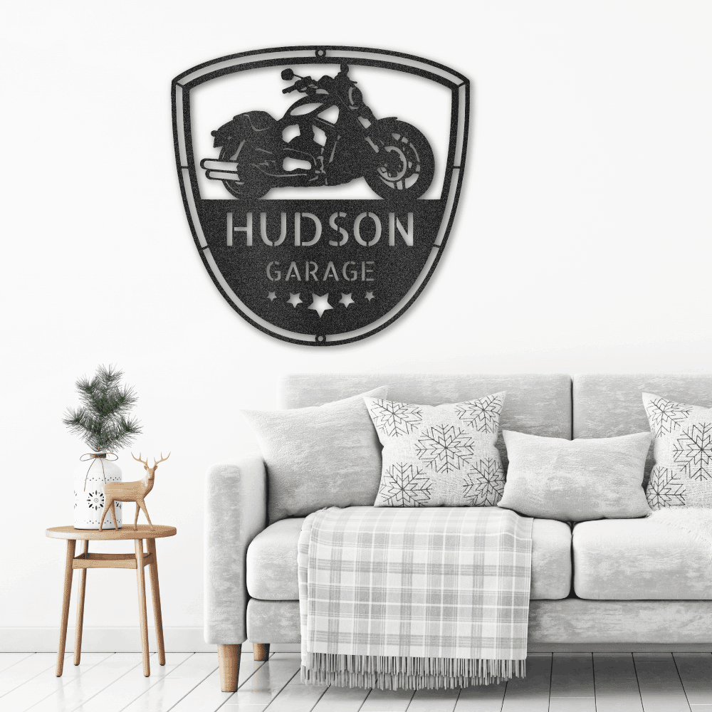 Motorcycle Biker Personalized Name Indoor Outdoor Steel Wall Sign - Mallard Moon Gift Shop