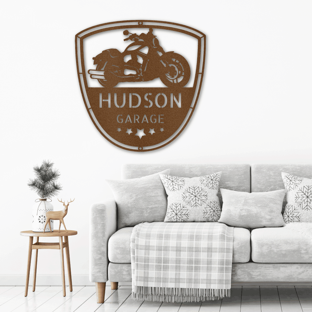 Motorcycle Biker Personalized Name Indoor Outdoor Steel Wall Sign - Mallard Moon Gift Shop