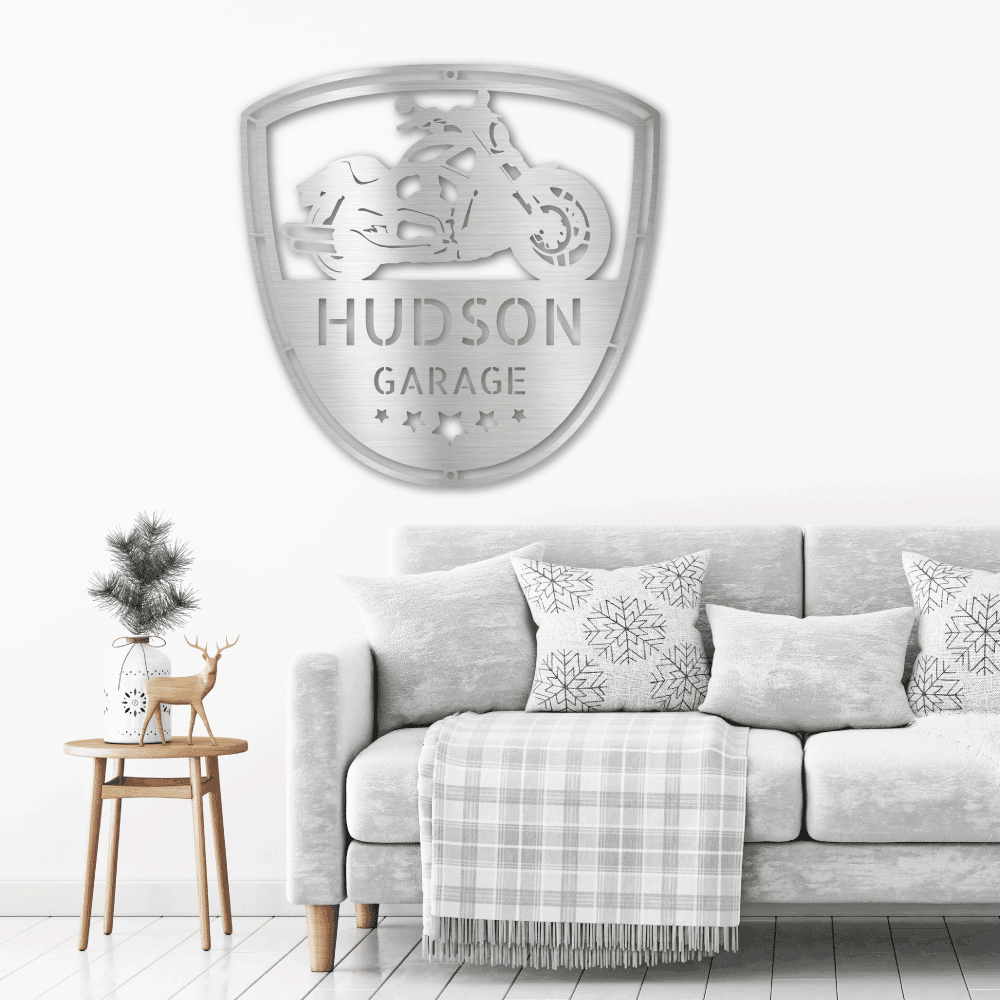 Motorcycle Biker Personalized Name Indoor Outdoor Steel Wall Sign - Mallard Moon Gift Shop