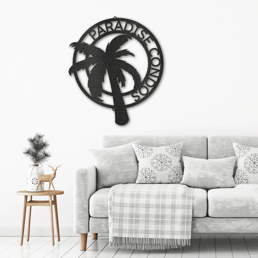 Palm Tree Custom Name Indoor Outdoor Metal Art Wall Sign - Mallard Moon Gift Shop