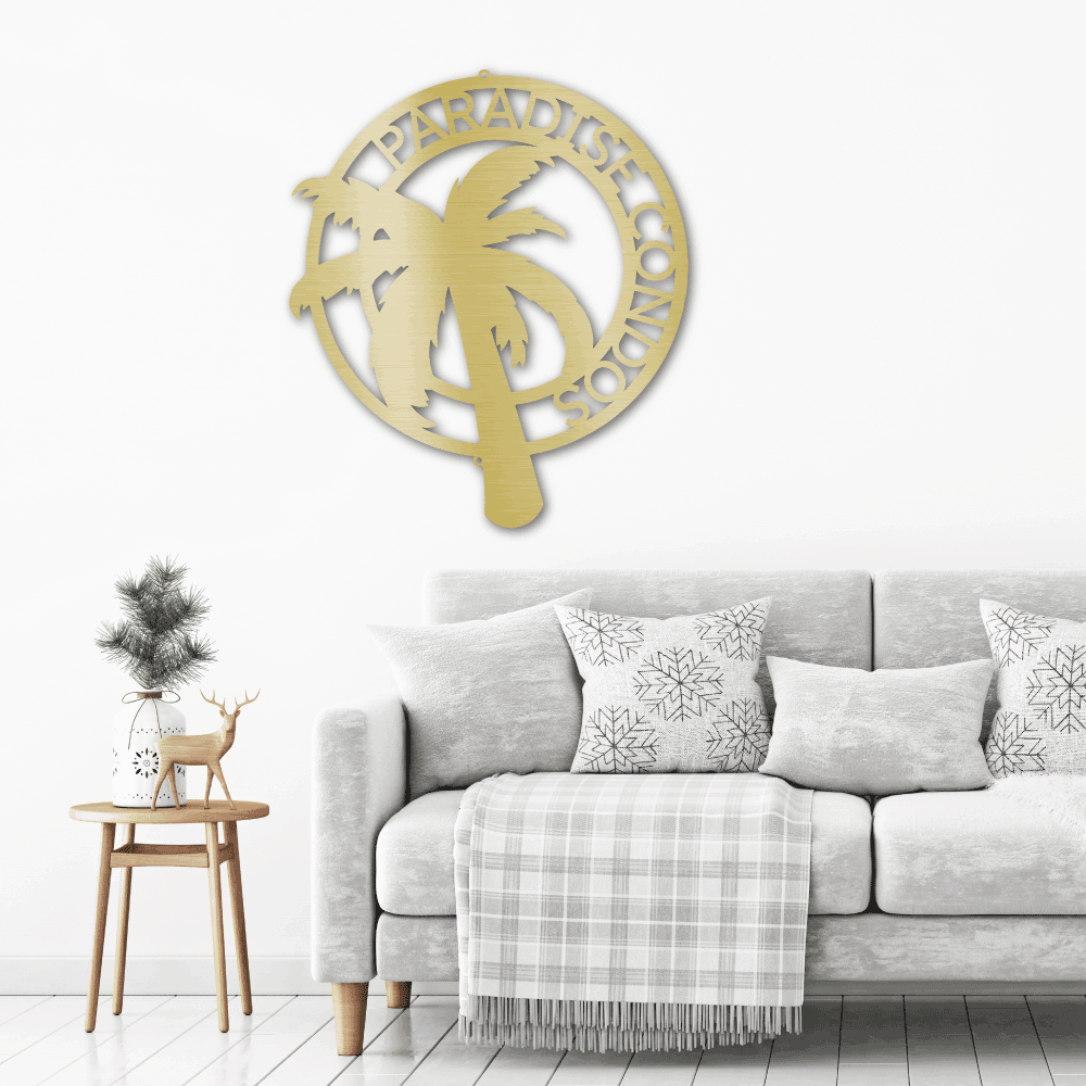 Palm Tree Custom Name Indoor Outdoor Metal Art Wall Sign - Mallard Moon Gift Shop