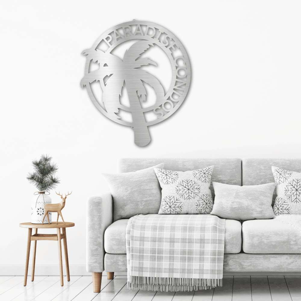 Palm Tree Custom Name Indoor Outdoor Metal Art Wall Sign - Mallard Moon Gift Shop