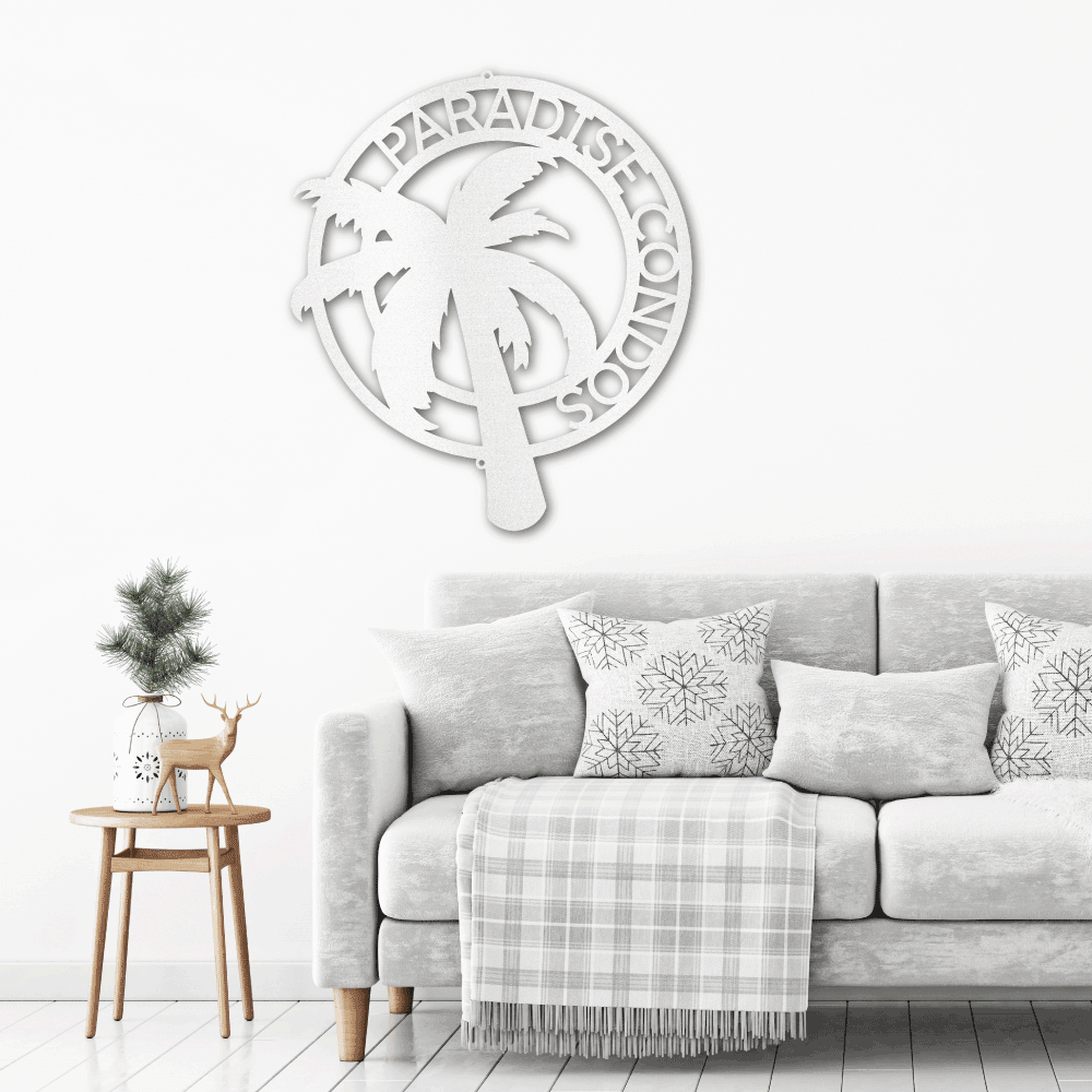 Palm Tree Custom Name Indoor Outdoor Metal Art Wall Sign - Mallard Moon Gift Shop