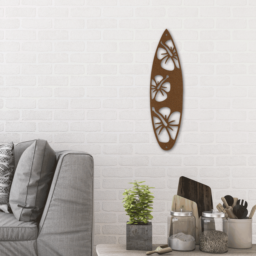 Surfboard Flowers Indoor Outdoor Steel Wall Sign Art - Mallard Moon Gift Shop