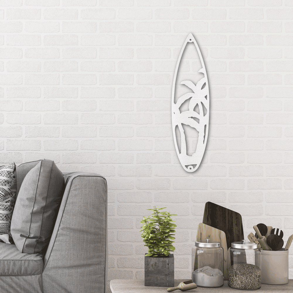 Surfboard Palm Trees Indoor Outdoor Steel Wall Sign Art - Mallard Moon Gift Shop