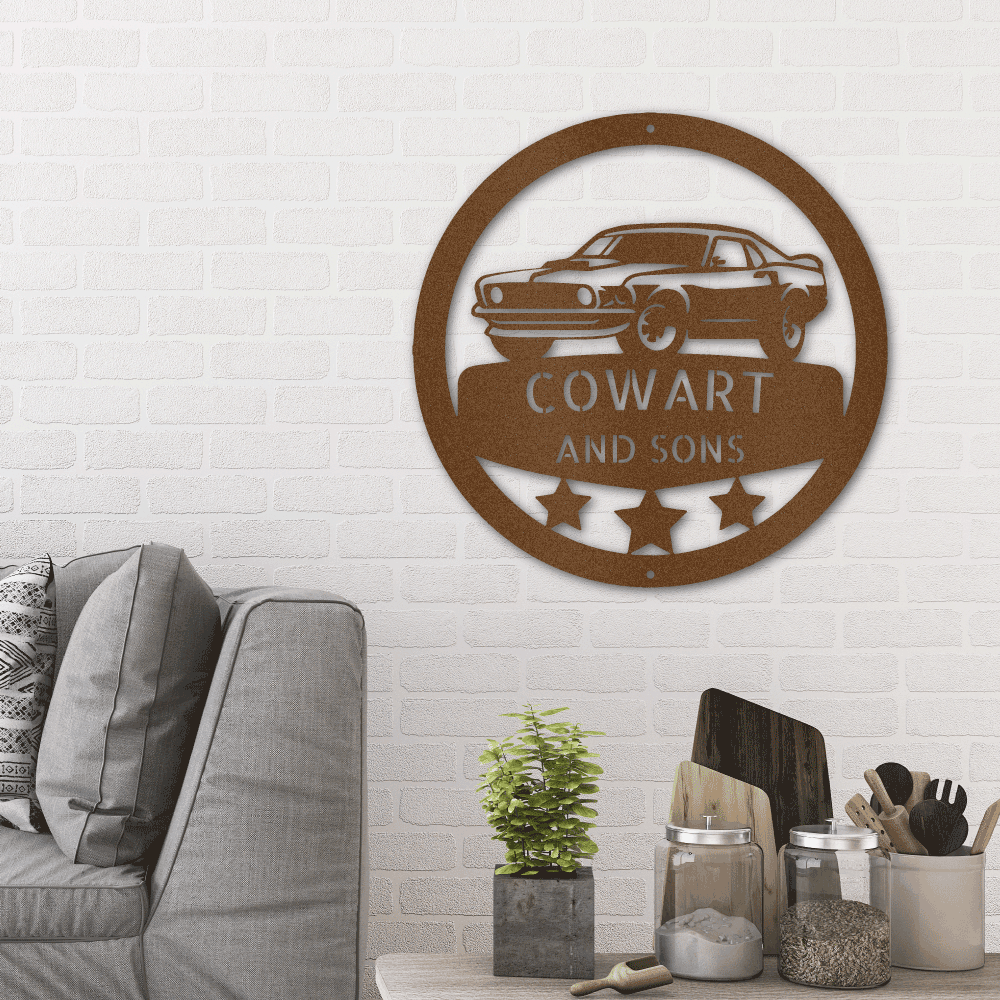 Classic Sports Car Personalized Garage Workshop Man Cave Steel Wall Sign - Mallard Moon Gift Shop