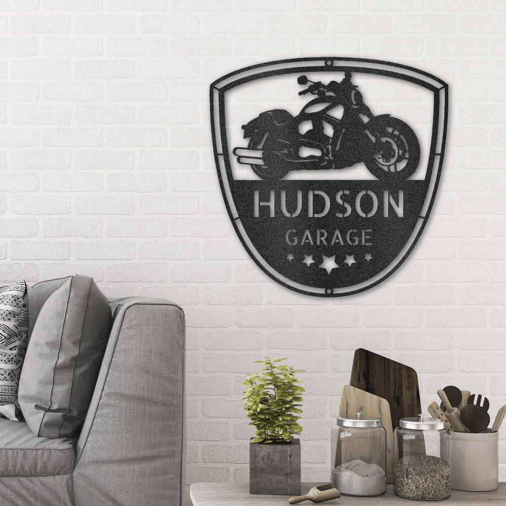 Motorcycle Biker Personalized Name Indoor Outdoor Steel Wall Sign - Mallard Moon Gift Shop