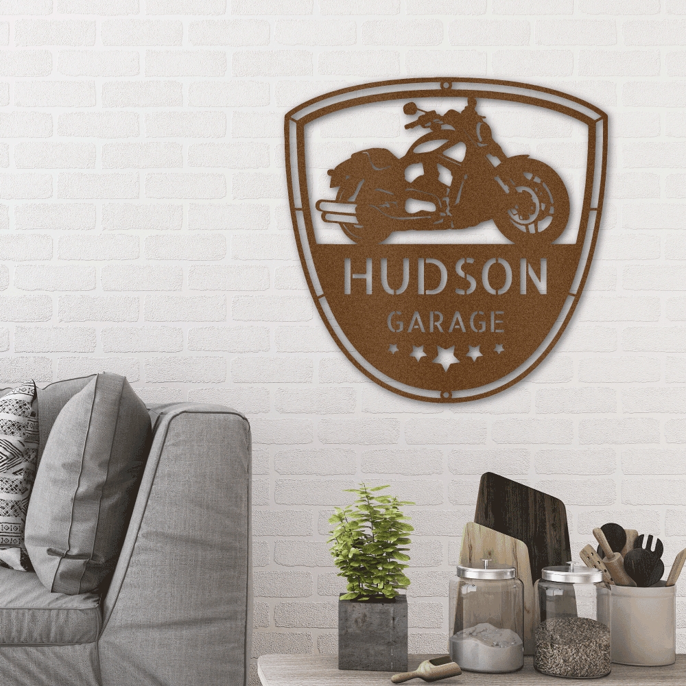 Motorcycle Biker Personalized Name Indoor Outdoor Steel Wall Sign - Mallard Moon Gift Shop