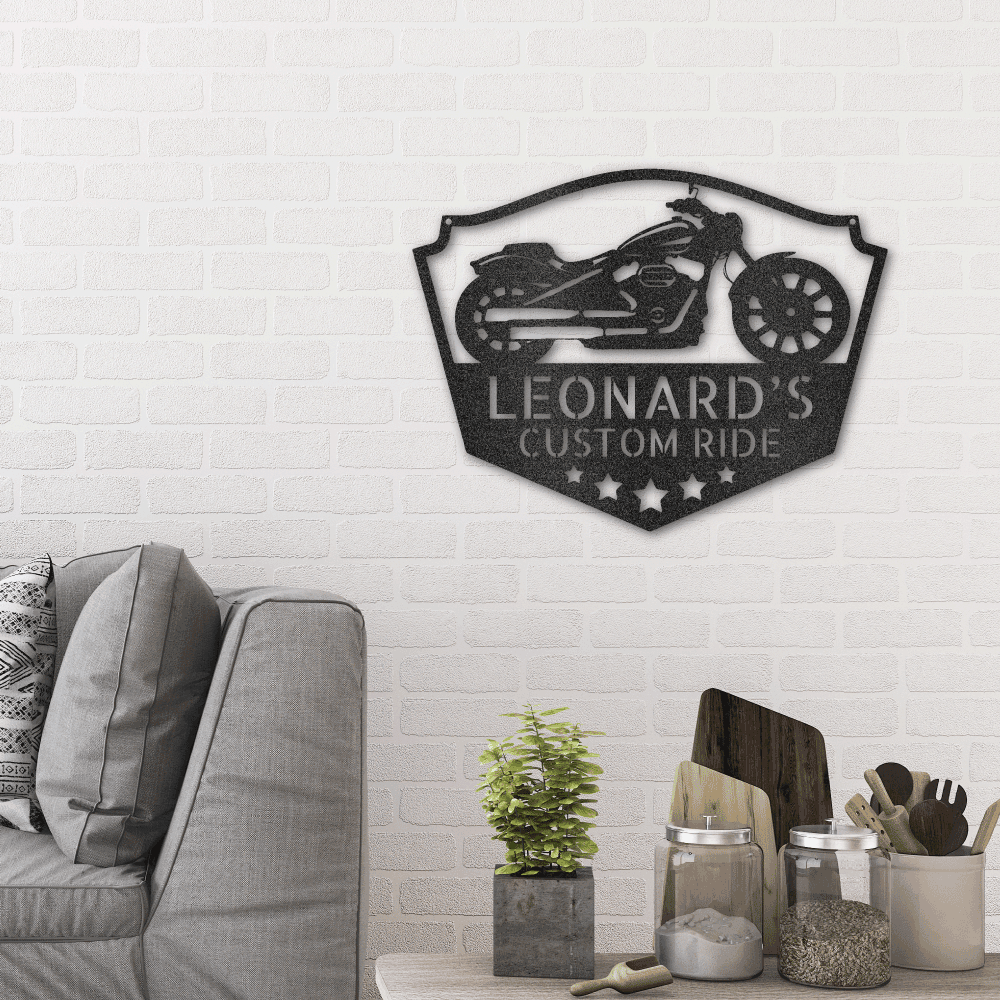 Chopper Motorcycle Shop Custom Name Monogram Indoor Outdoor Steel Wall Sign - Mallard Moon Gift Shop