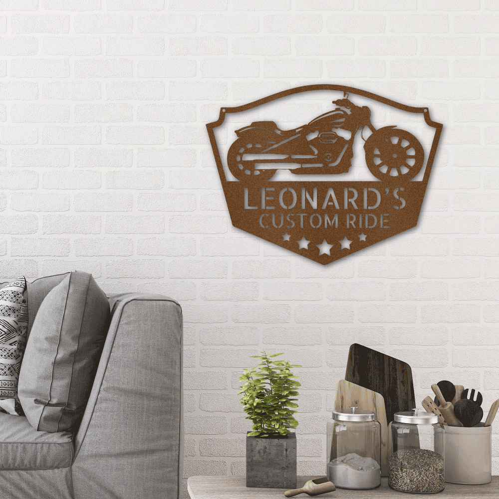 Chopper Motorcycle Shop Custom Name Monogram Indoor Outdoor Steel Wall Sign - Mallard Moon Gift Shop