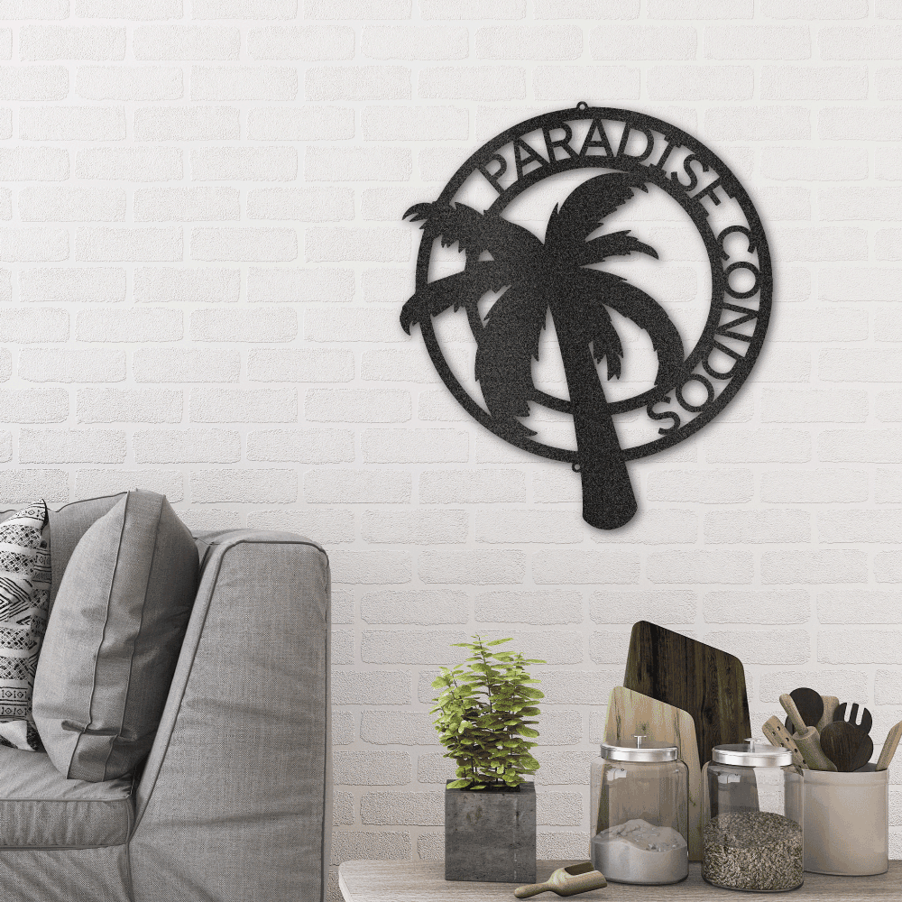 Palm Tree Custom Name Indoor Outdoor Metal Art Wall Sign - Mallard Moon Gift Shop