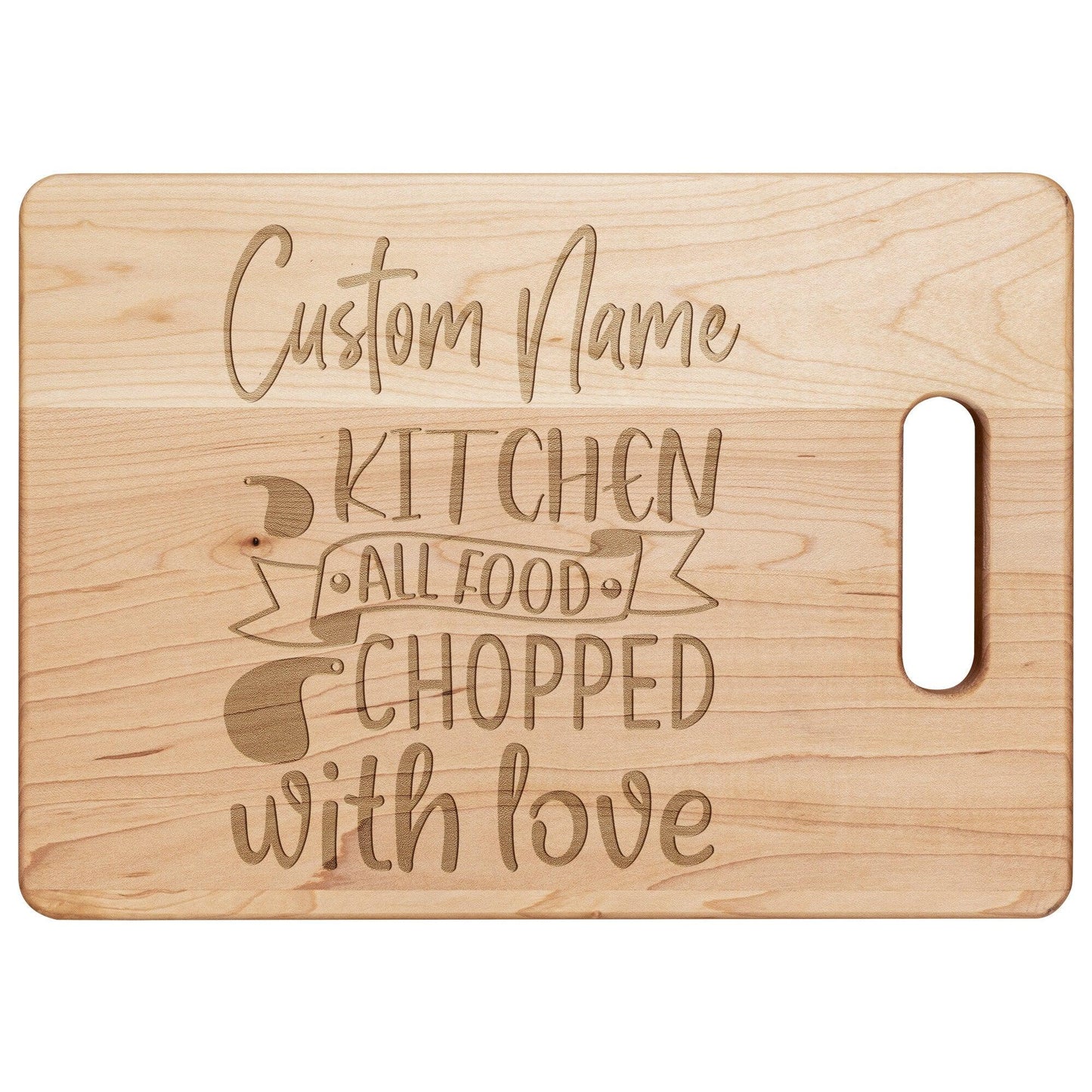 Custom Kitchen Cutting Board All Food Chopped With Love - Mallard Moon Gift Shop