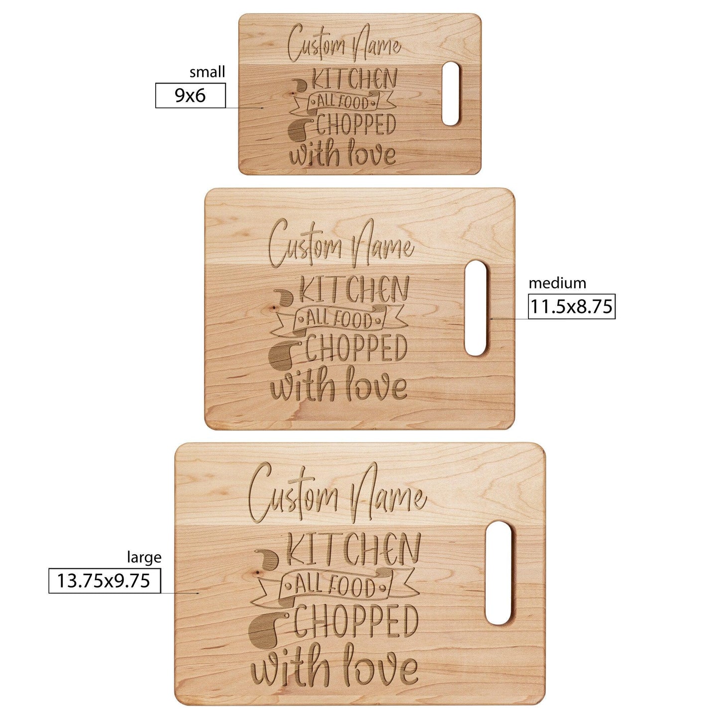 Custom Kitchen Cutting Board All Food Chopped With Love - Mallard Moon Gift Shop