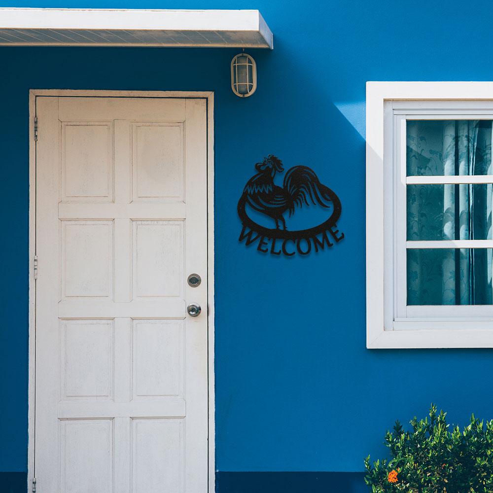 Welcome Rooster Indoor Outdoor Steel Wall Sign - Mallard Moon Gift Shop