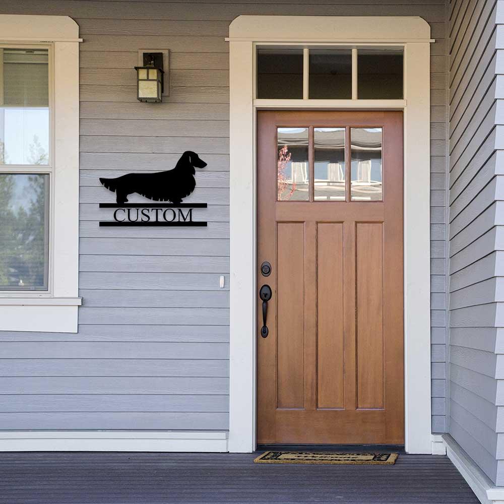 Dachshund Long Haired Custom Name Metal Wall Sign - Mallard Moon Gift Shop